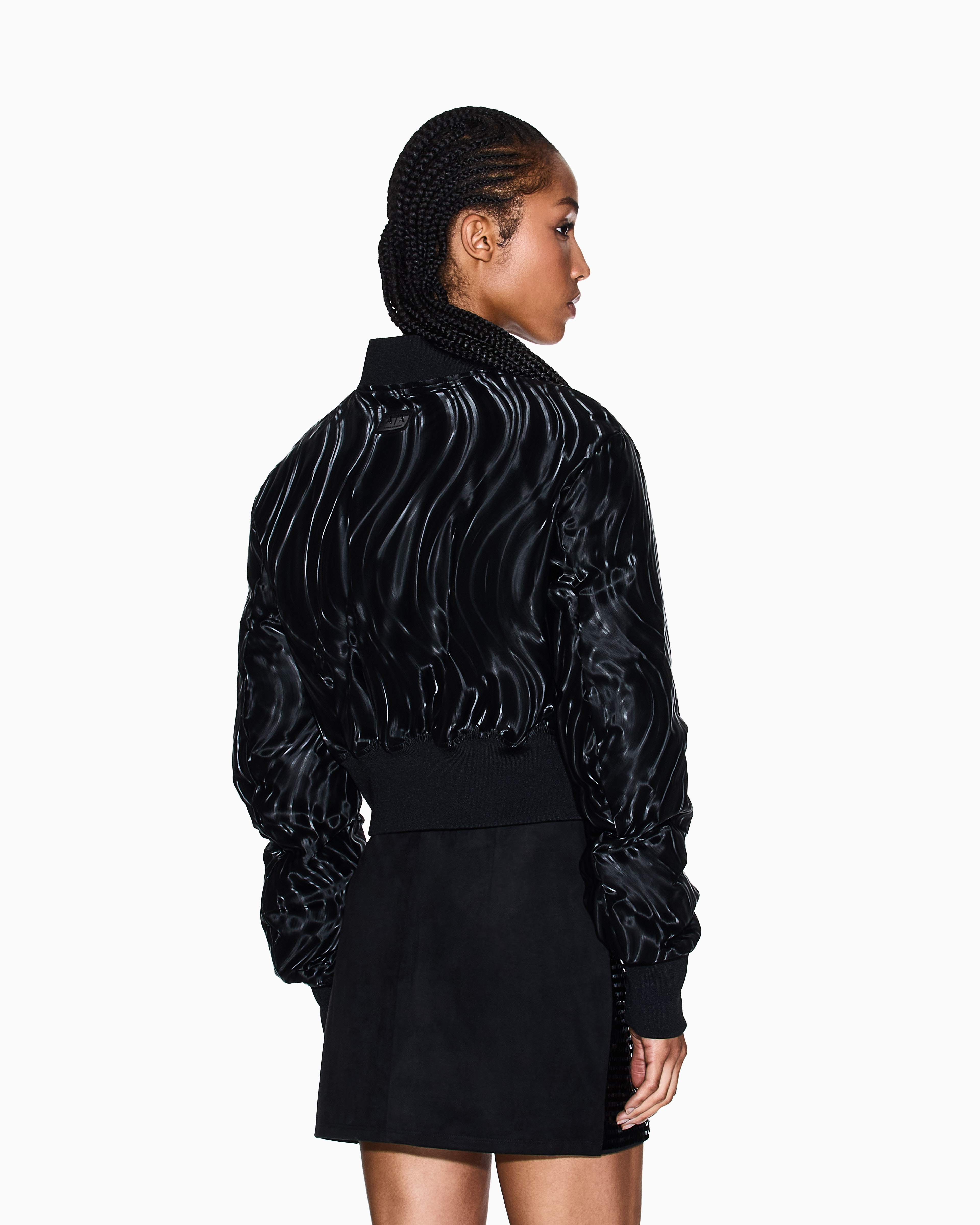 Armani Exchange -  Short Bomber Jacket with Embossed Pattern, Woman, Black, Size: