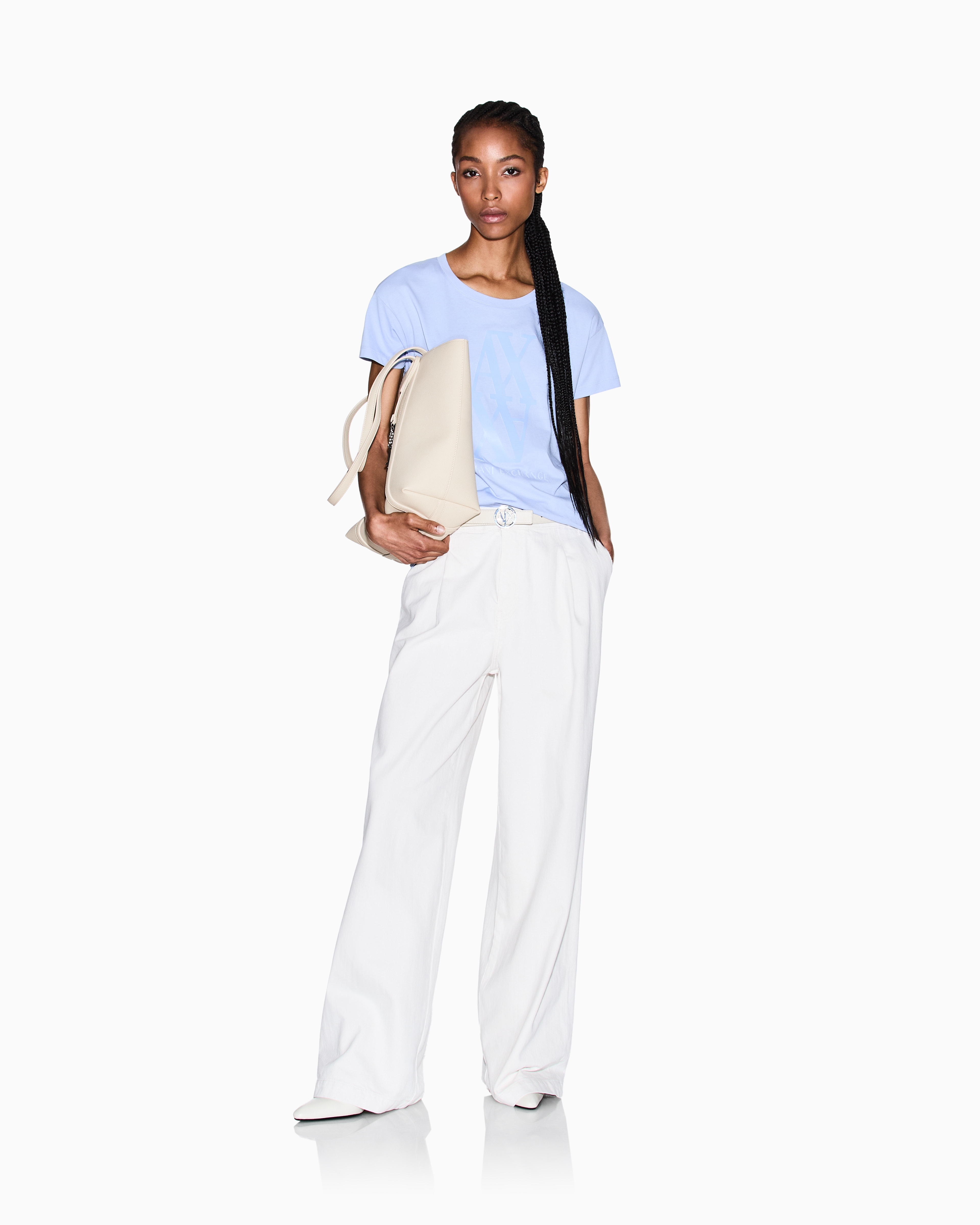 Armani Exchange - LIGHT BLUE DENIM TROUSER, Woman, Camel, Size: