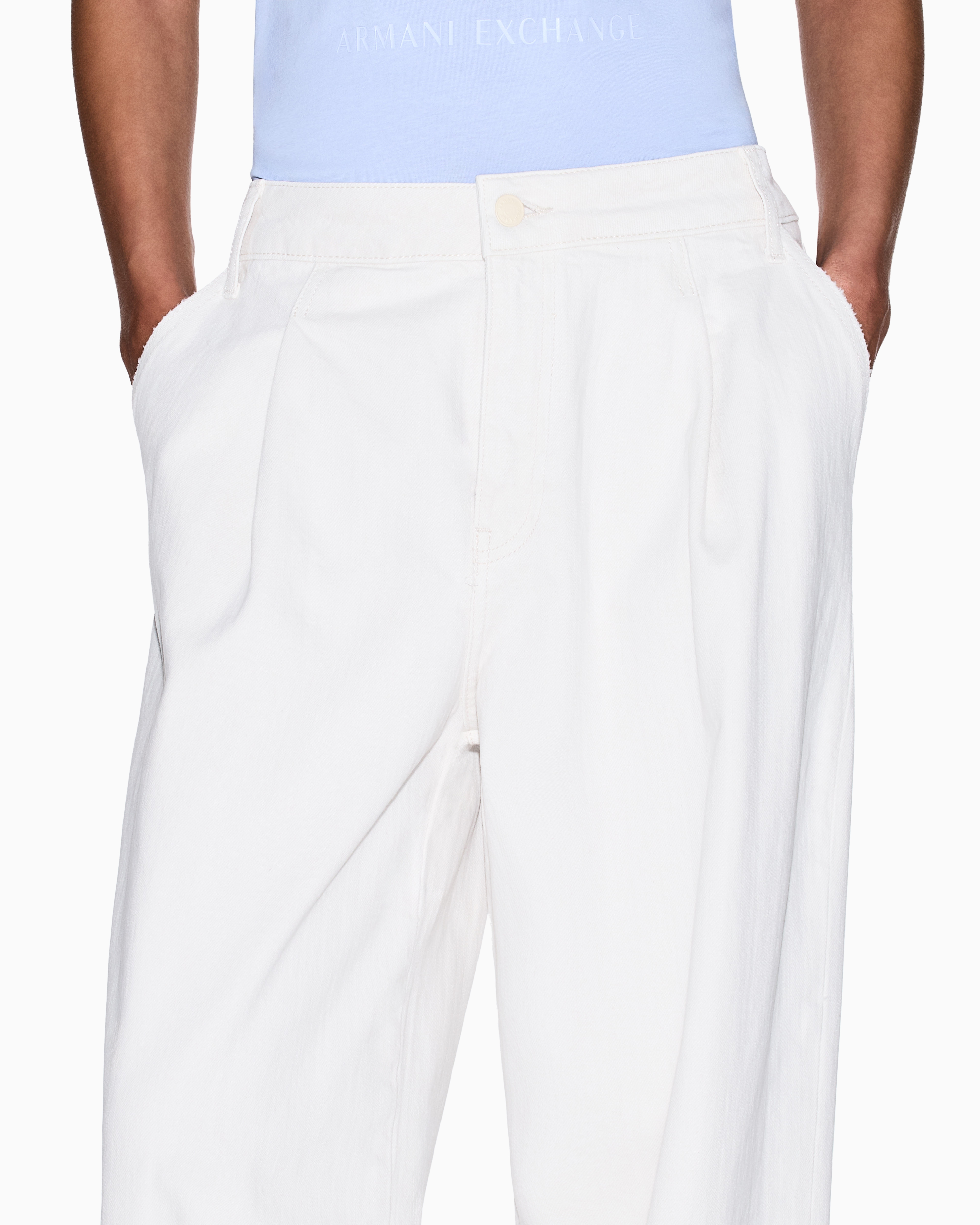 Armani Exchange - LIGHT BLUE DENIM TROUSER, Woman, Camel, Size: