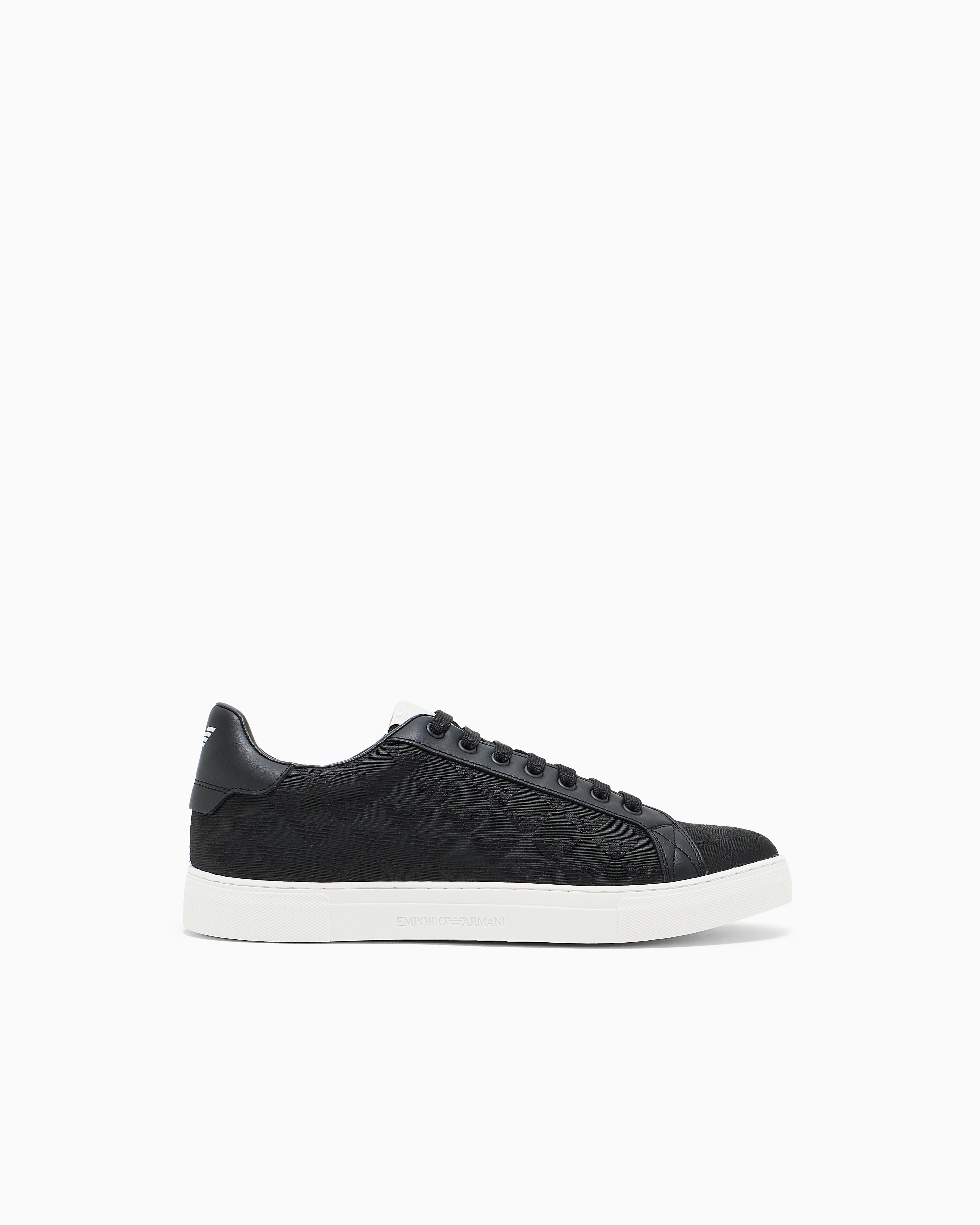 Emporio Armani - Nylon sneakers with jacquard all-over eagle, Man, Black, Size: