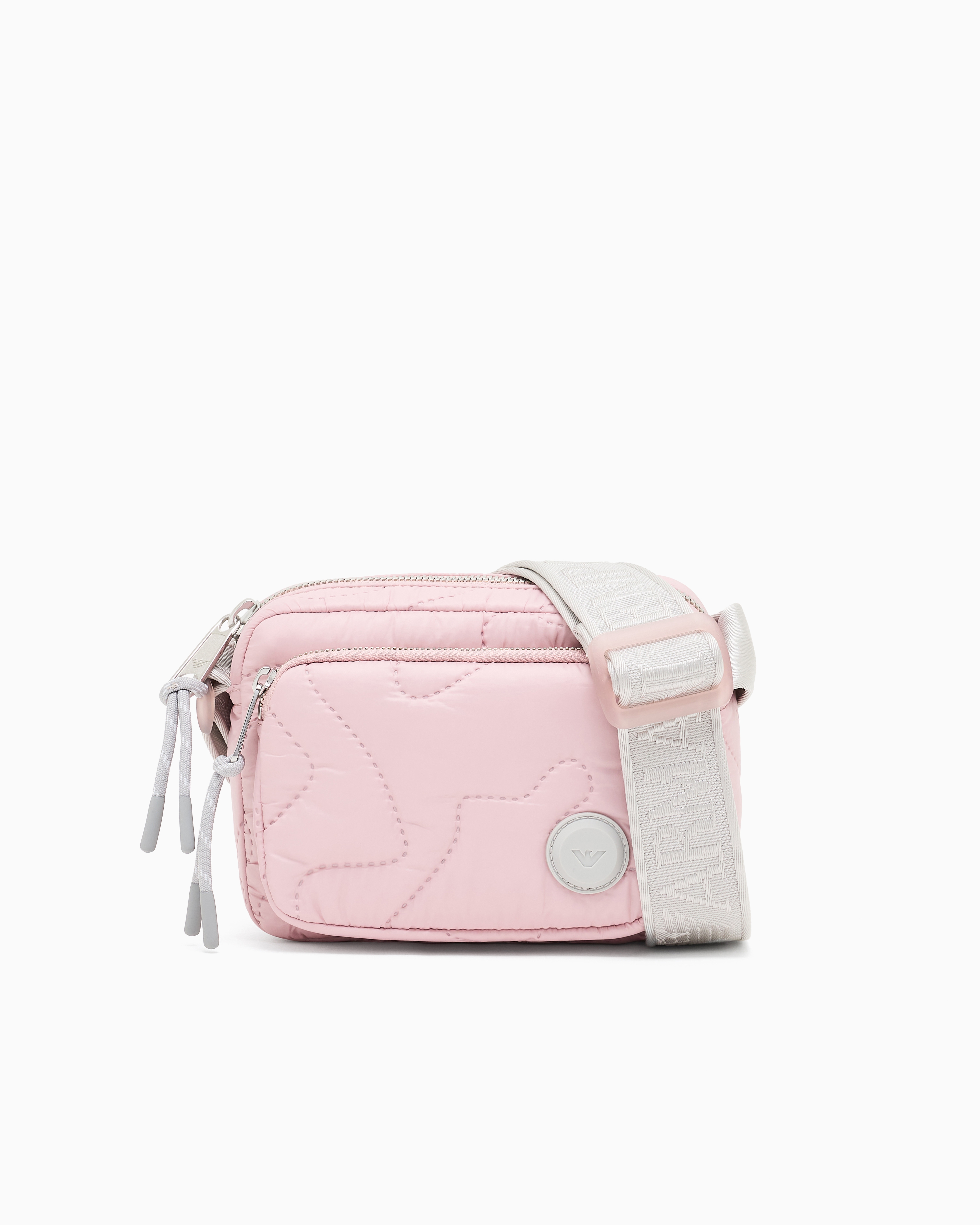 Emporio Armani - Nylon shoulder bag with quilted 3D-effect embroidery, Girl, Pink, Size: TU