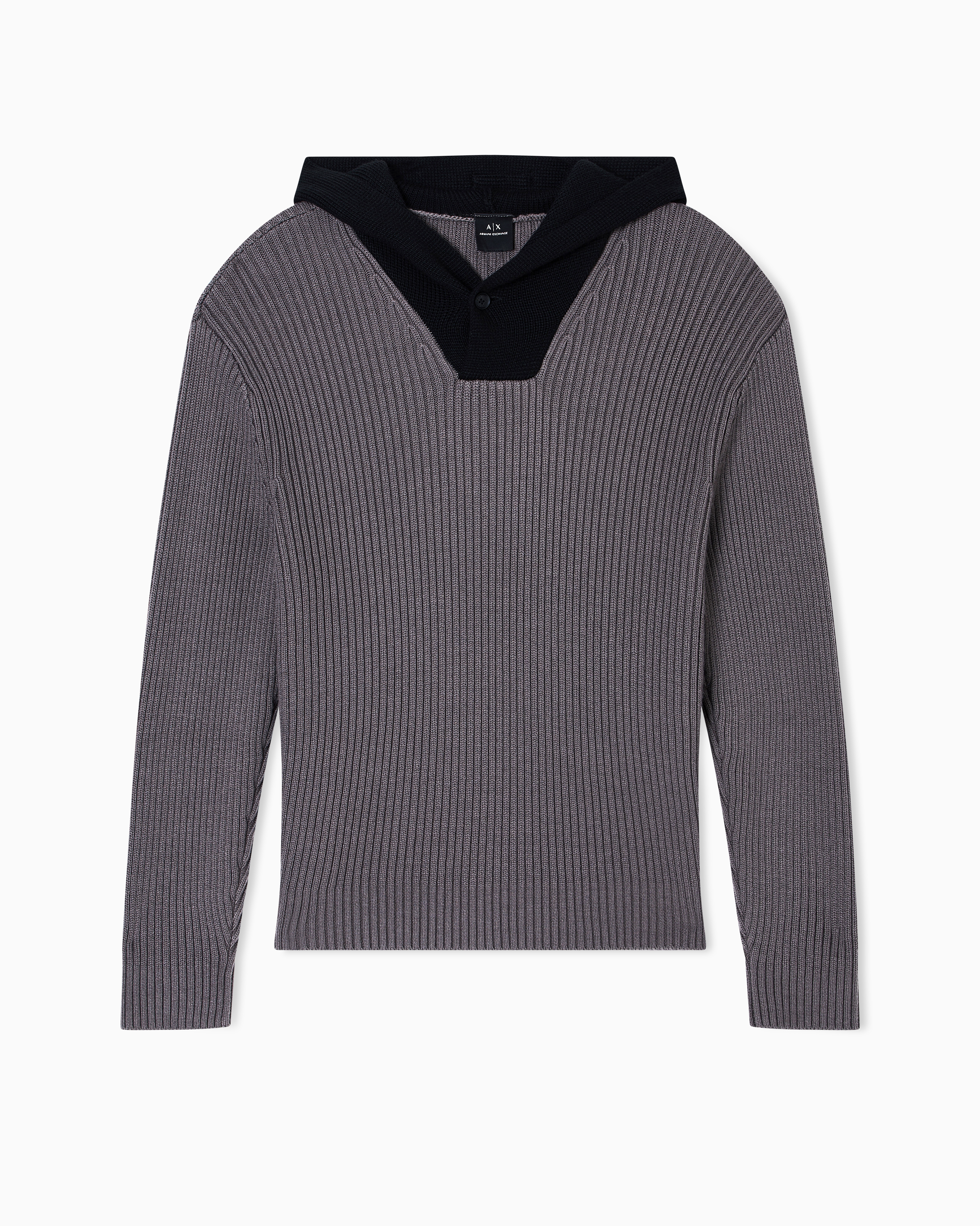 Armani Exchange - Ribbed hooded sweater, Man, Grey, Size: