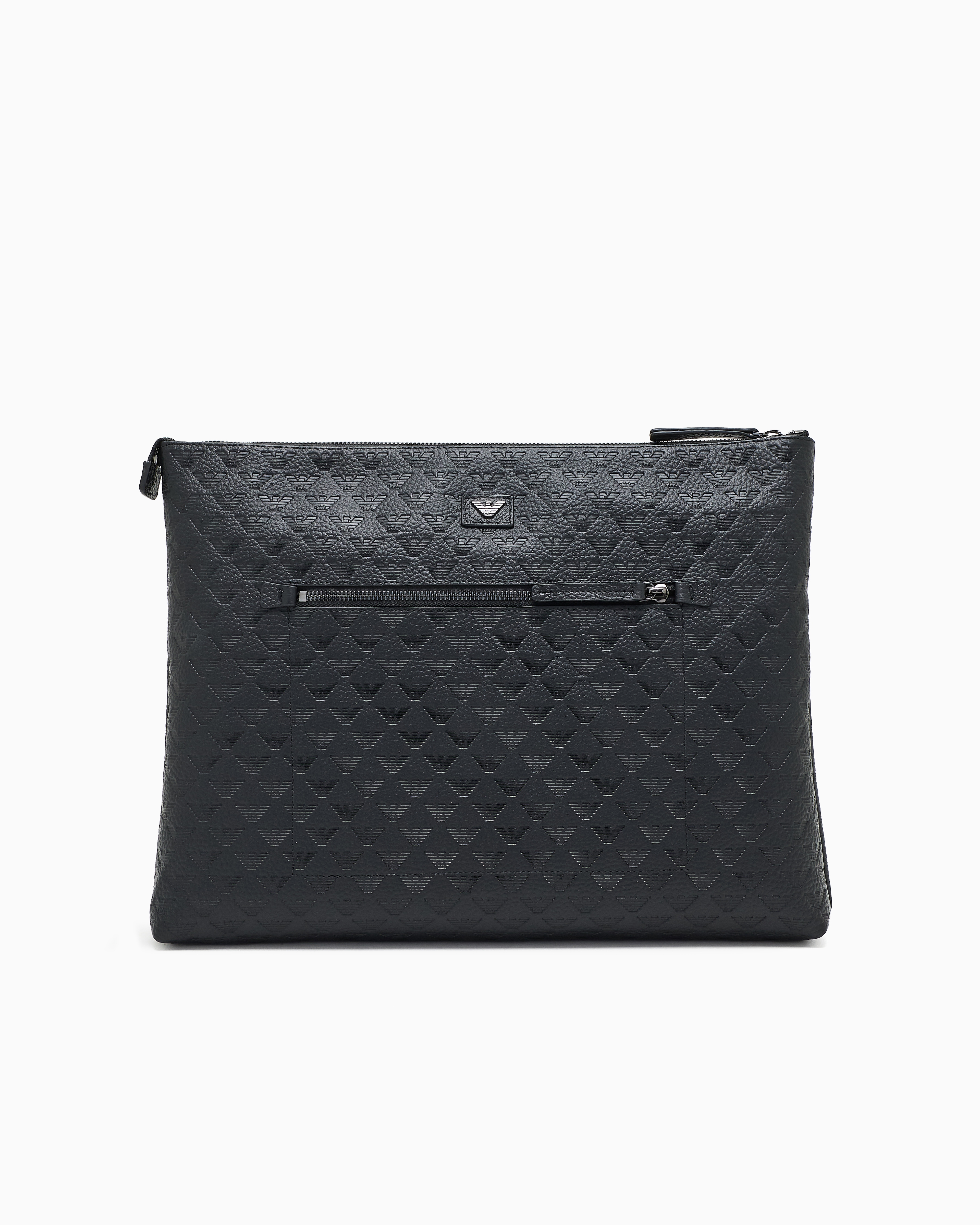 Emporio Armani Black Leather Document Holder With All-Over Embossed Eagle