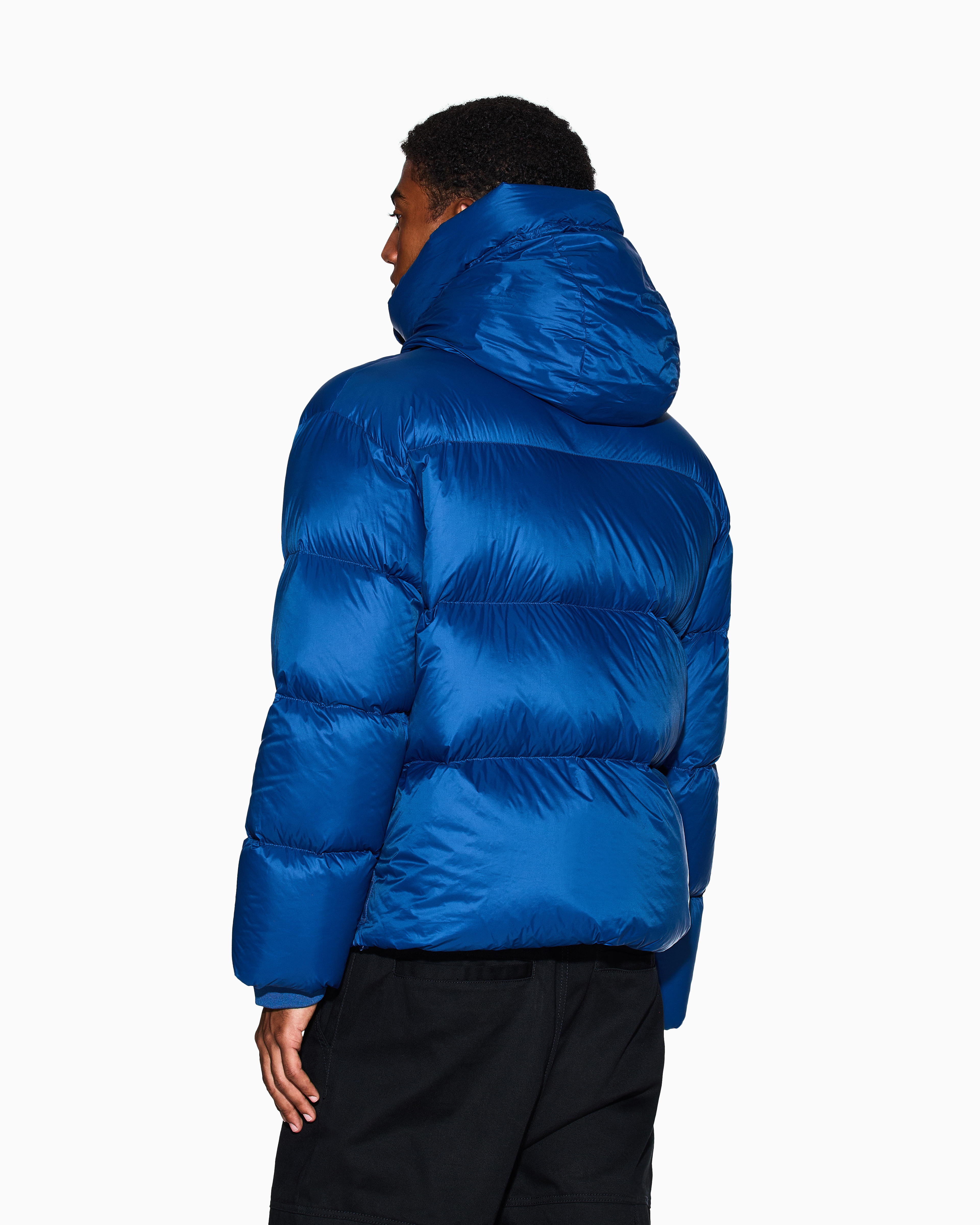 Armani Exchange - Satin hooded down jacket, Man, Blue, Size: