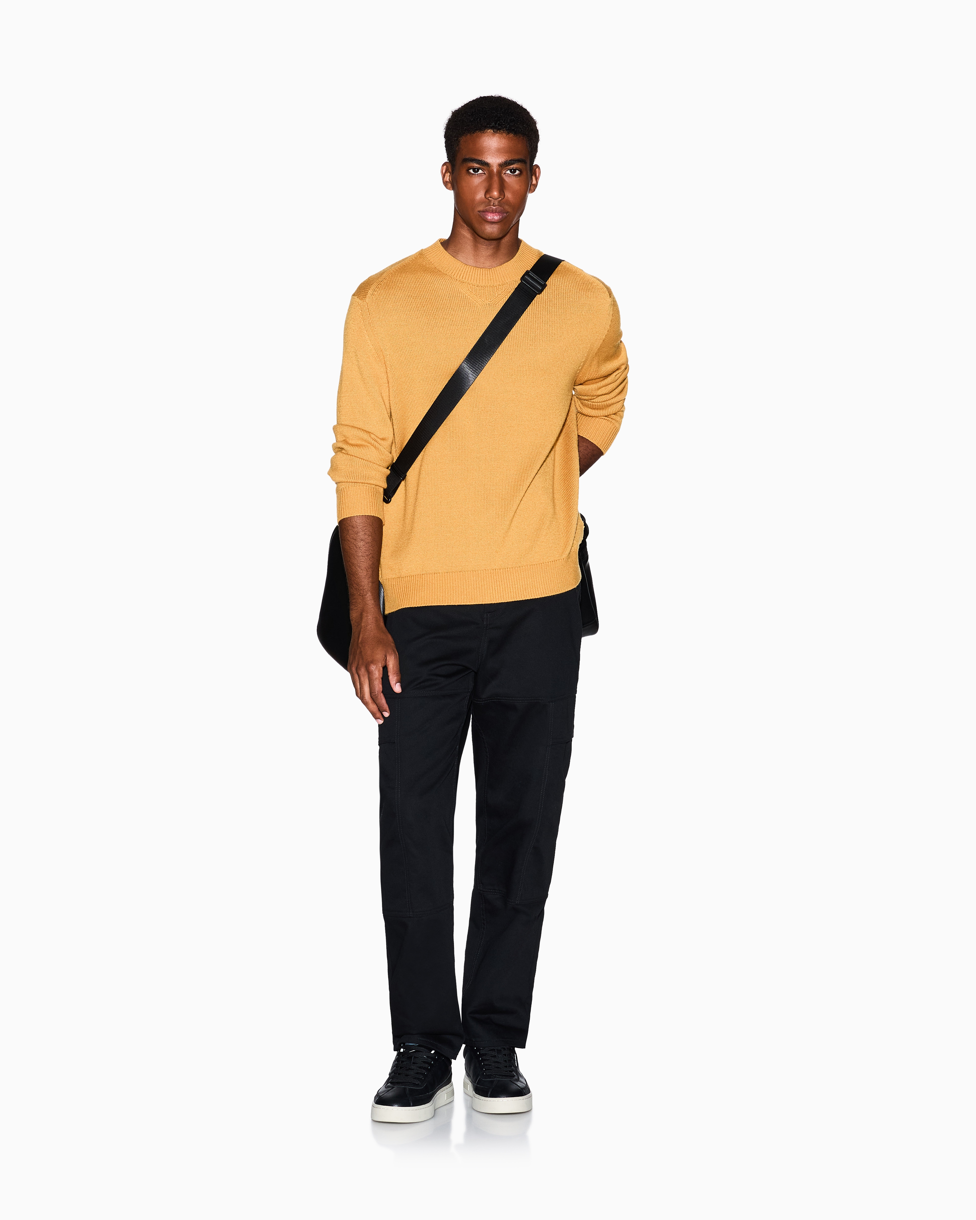 Armani Exchange - Wool and cotton crew neck sweater, Man, Yellow, Size: