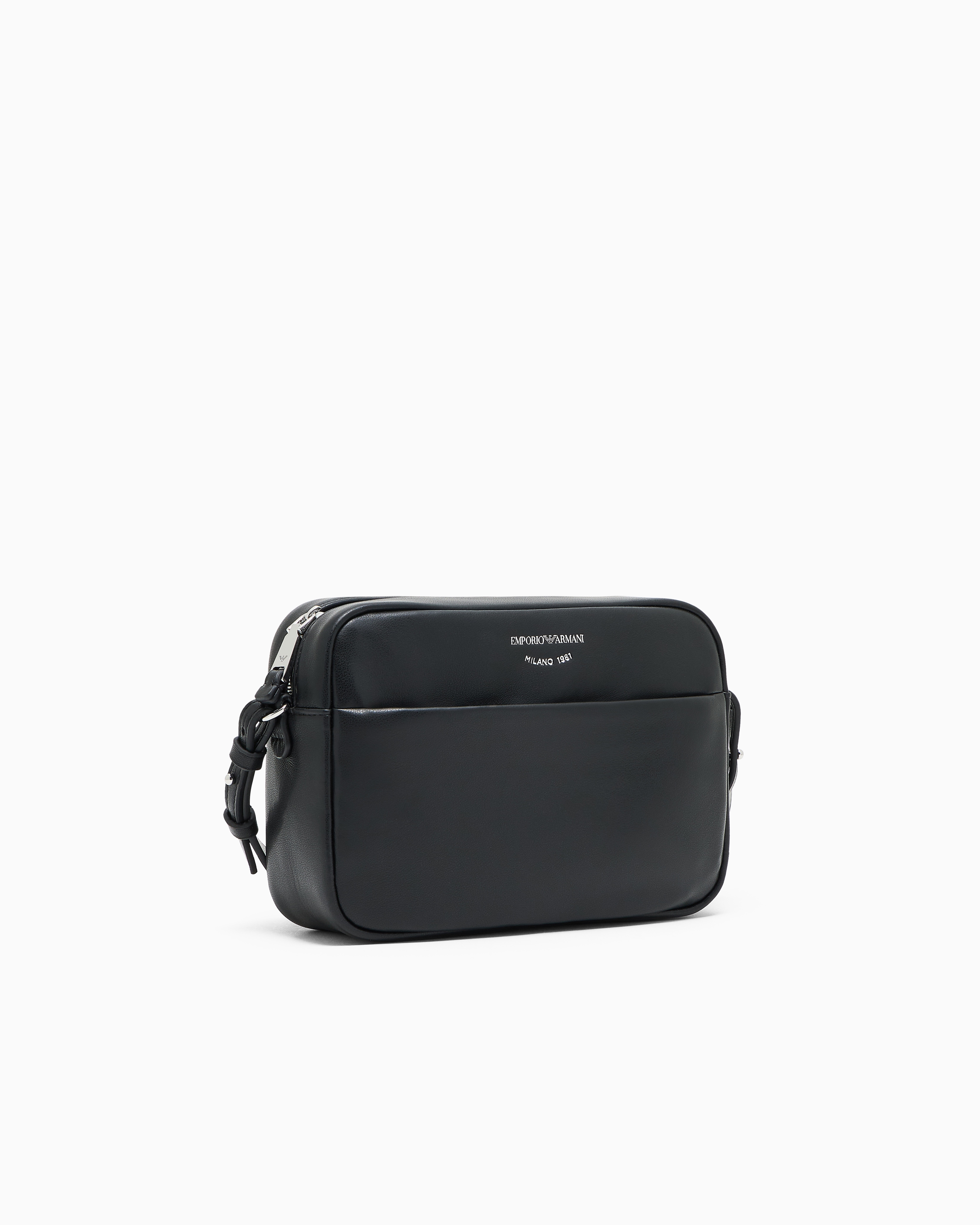 Emporio Armani - Leather camera case with shoulder strap, Woman, Black, Size: TU
