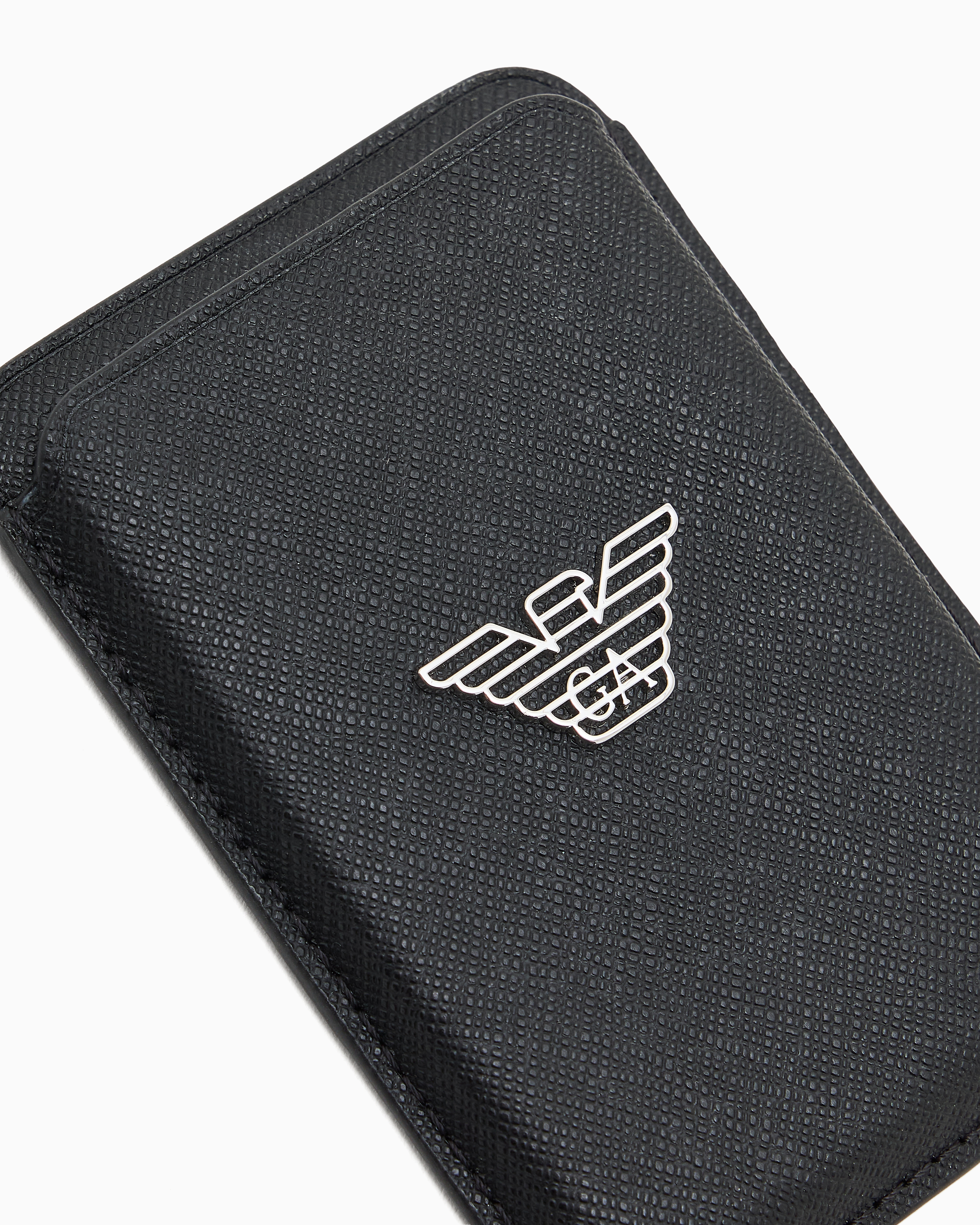 Emporio Armani - ASV regenerated Saffiano magnetic card holder, Man, Black, Size: TU
