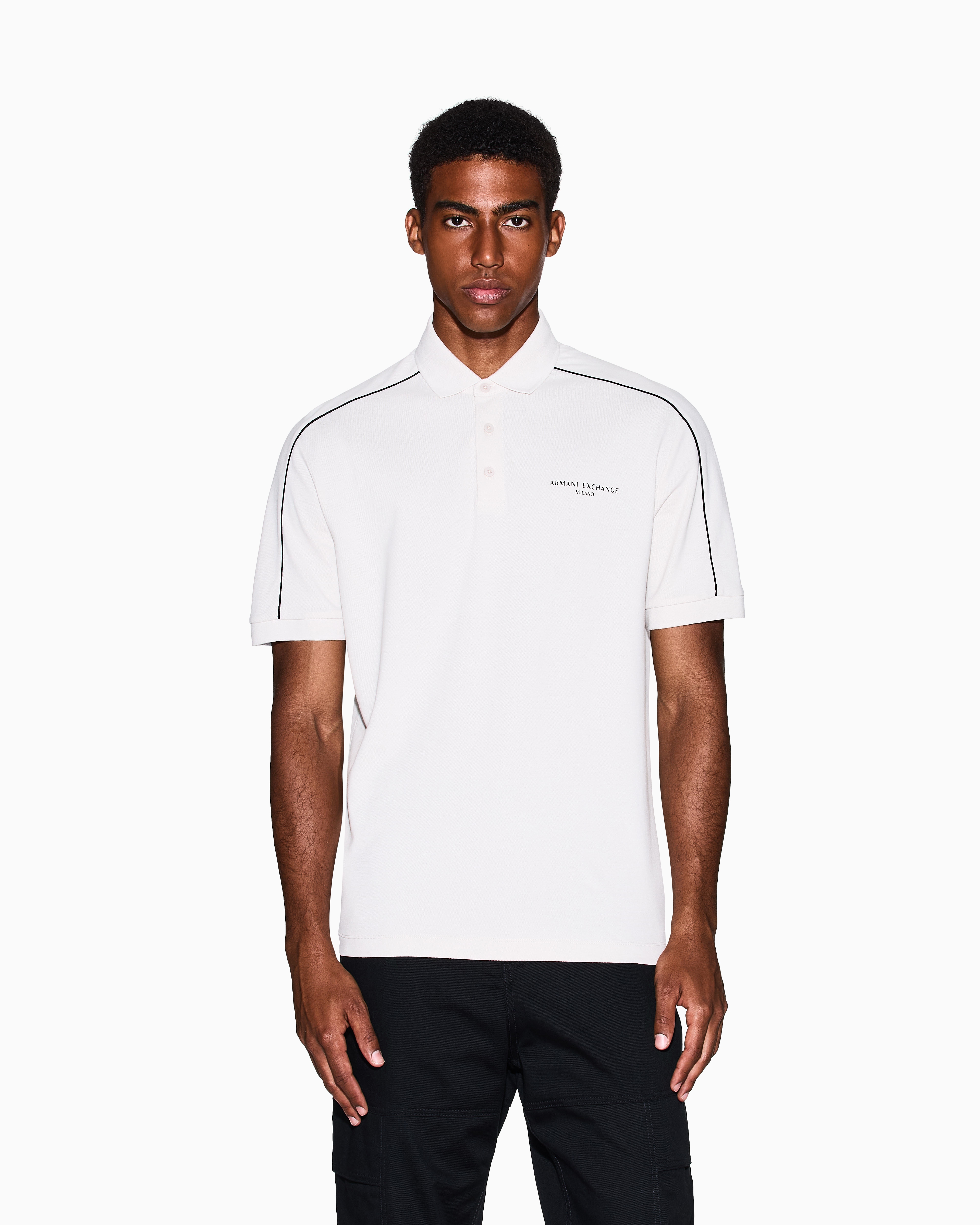 Contrasting piping pique polo shirt