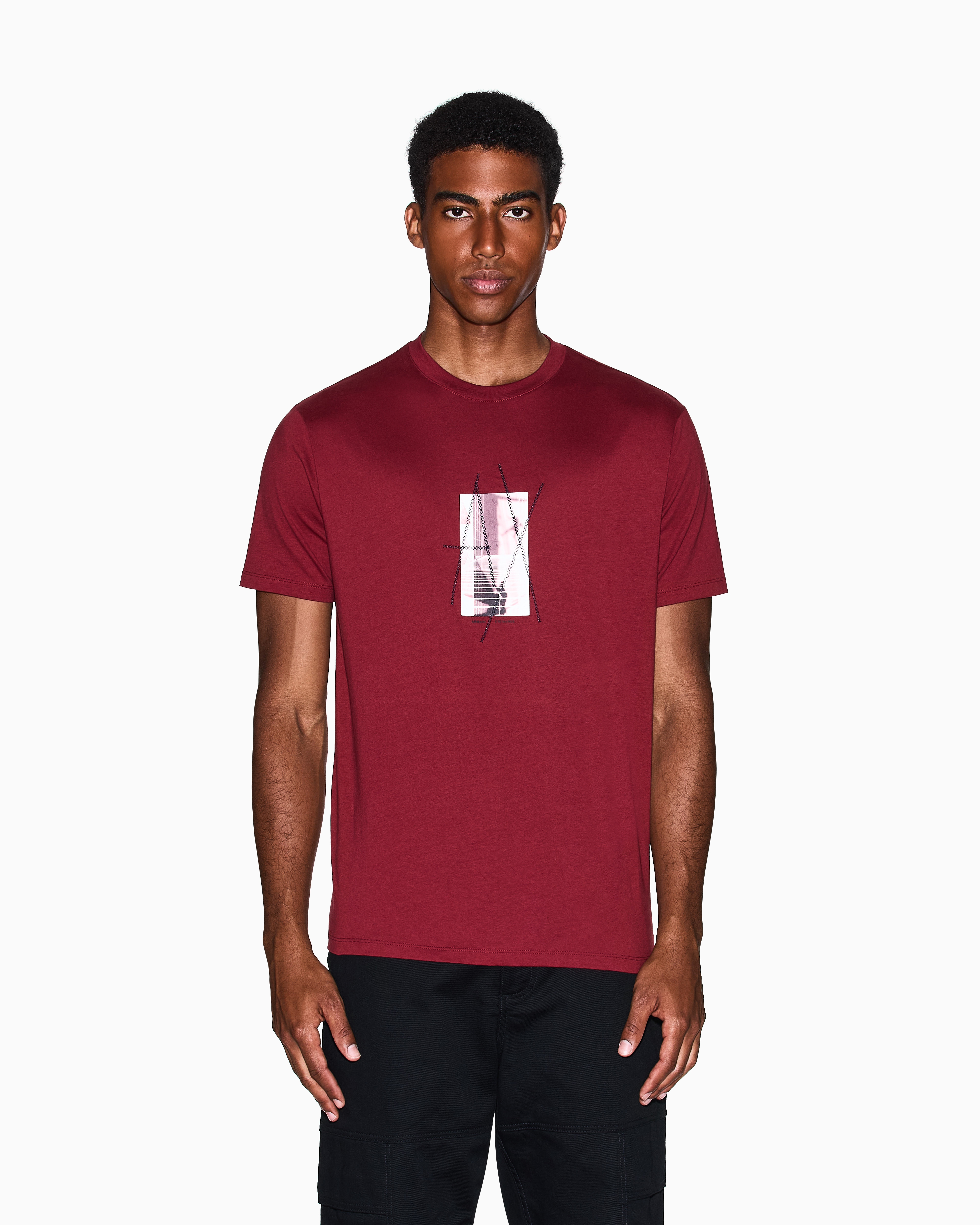 Armani Exchange - Regular fit graphic print T-shirt, Man, Burgundy, Size:
