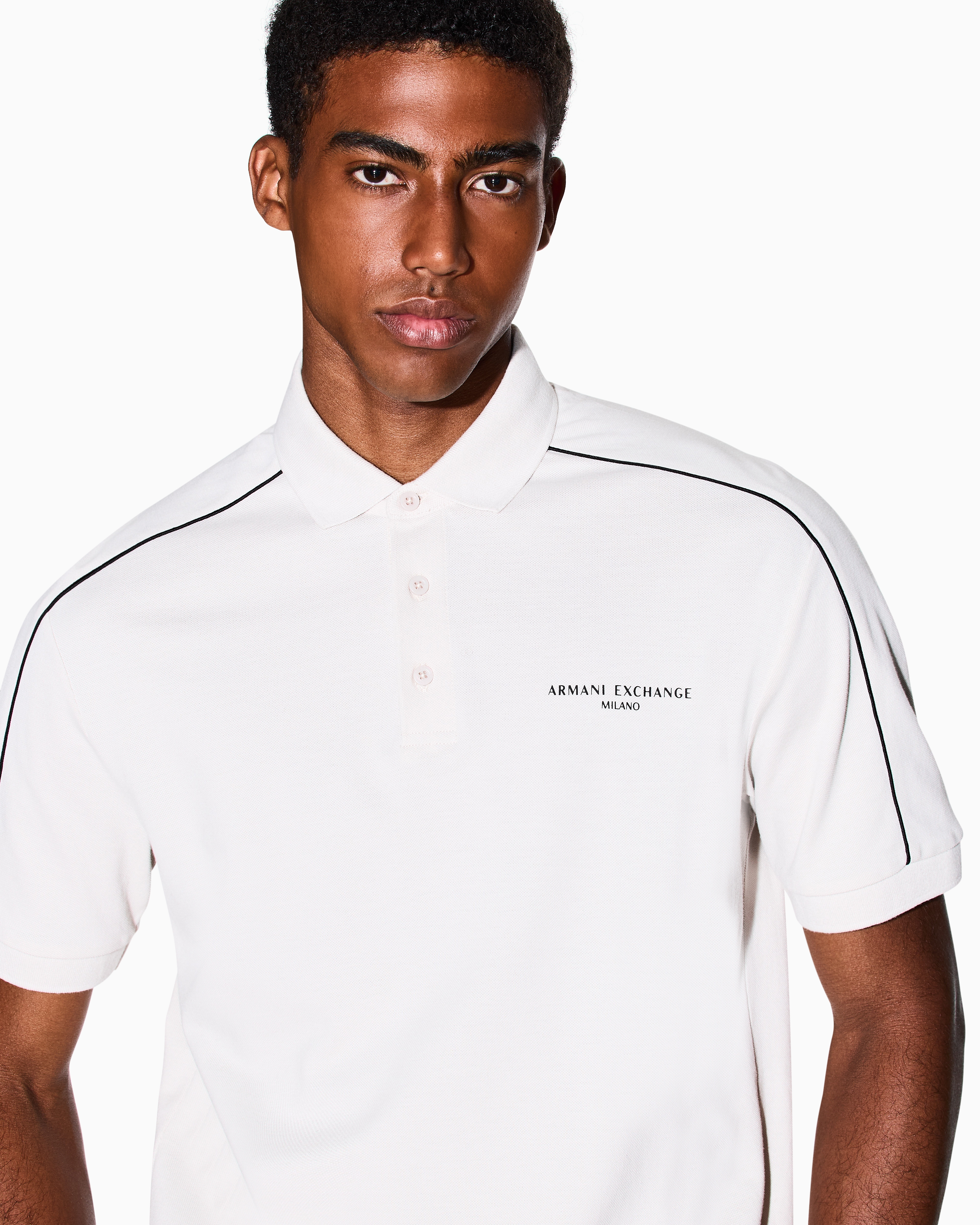 Armani Exchange - Contrasting piping pique polo shirt, Man, White, Size: