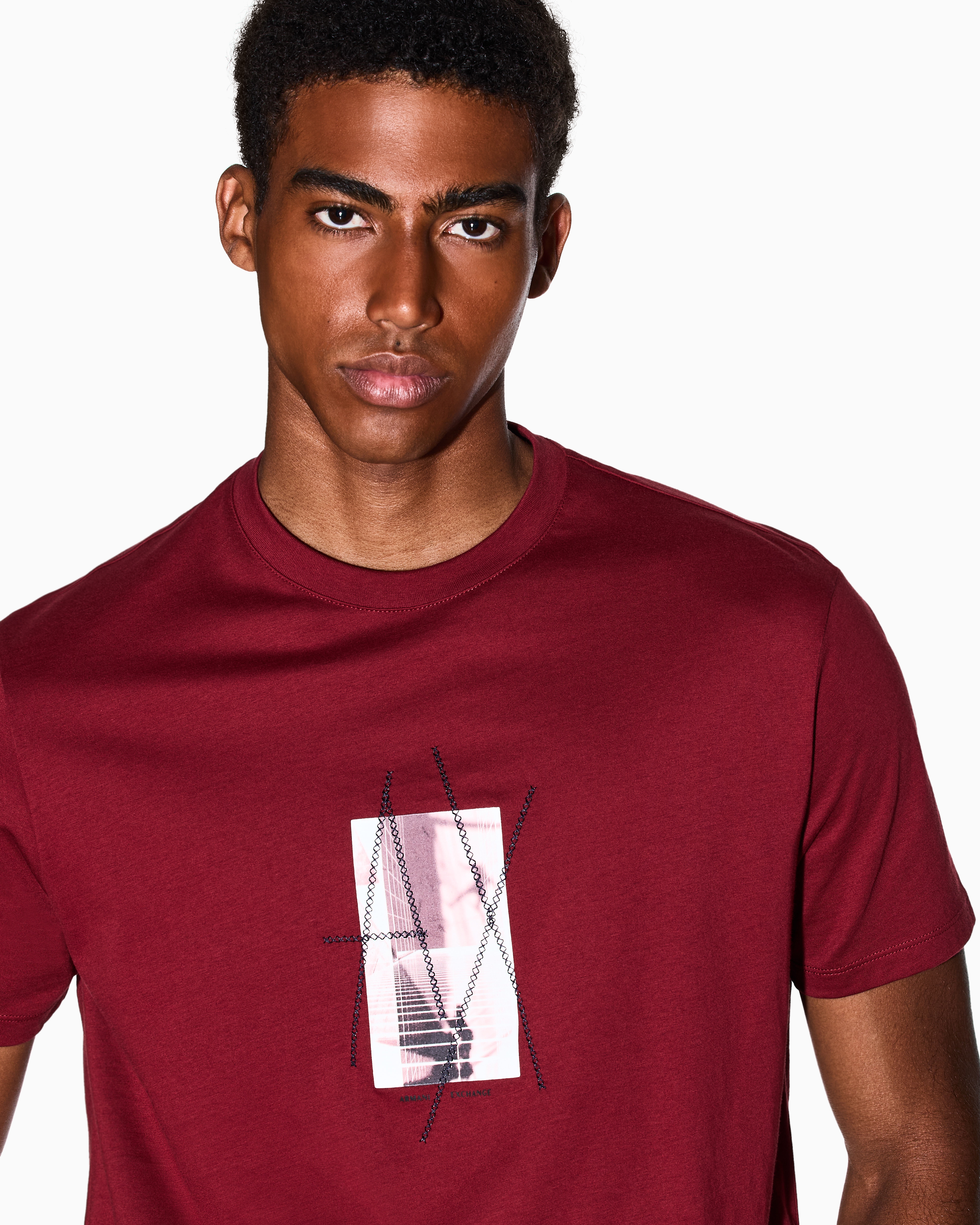 Armani Exchange - Regular fit graphic print T-shirt, Man, Burgundy, Size: