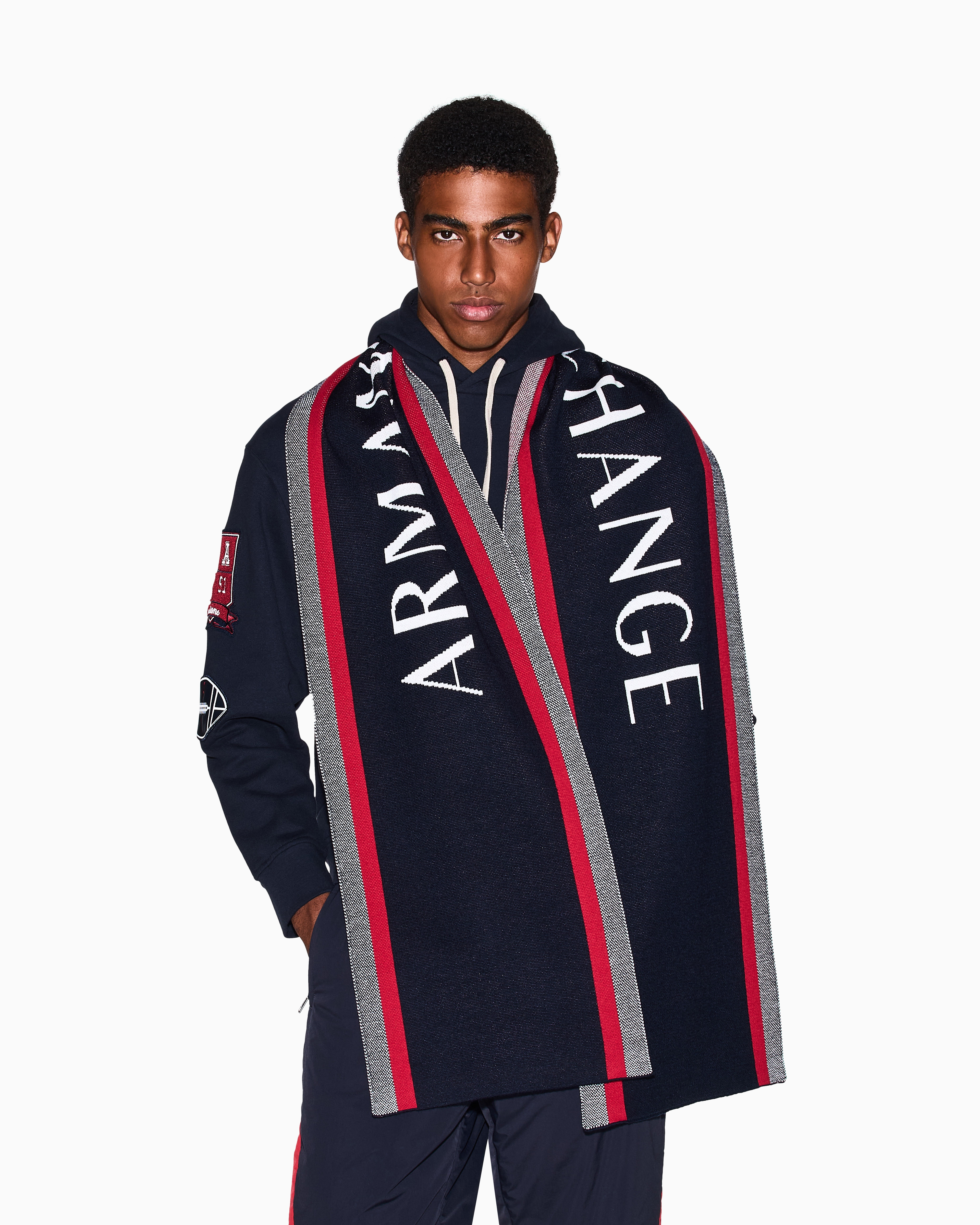 Armani Exchange - Scarf with contrasting stripes, Man, Blue, Size: TU