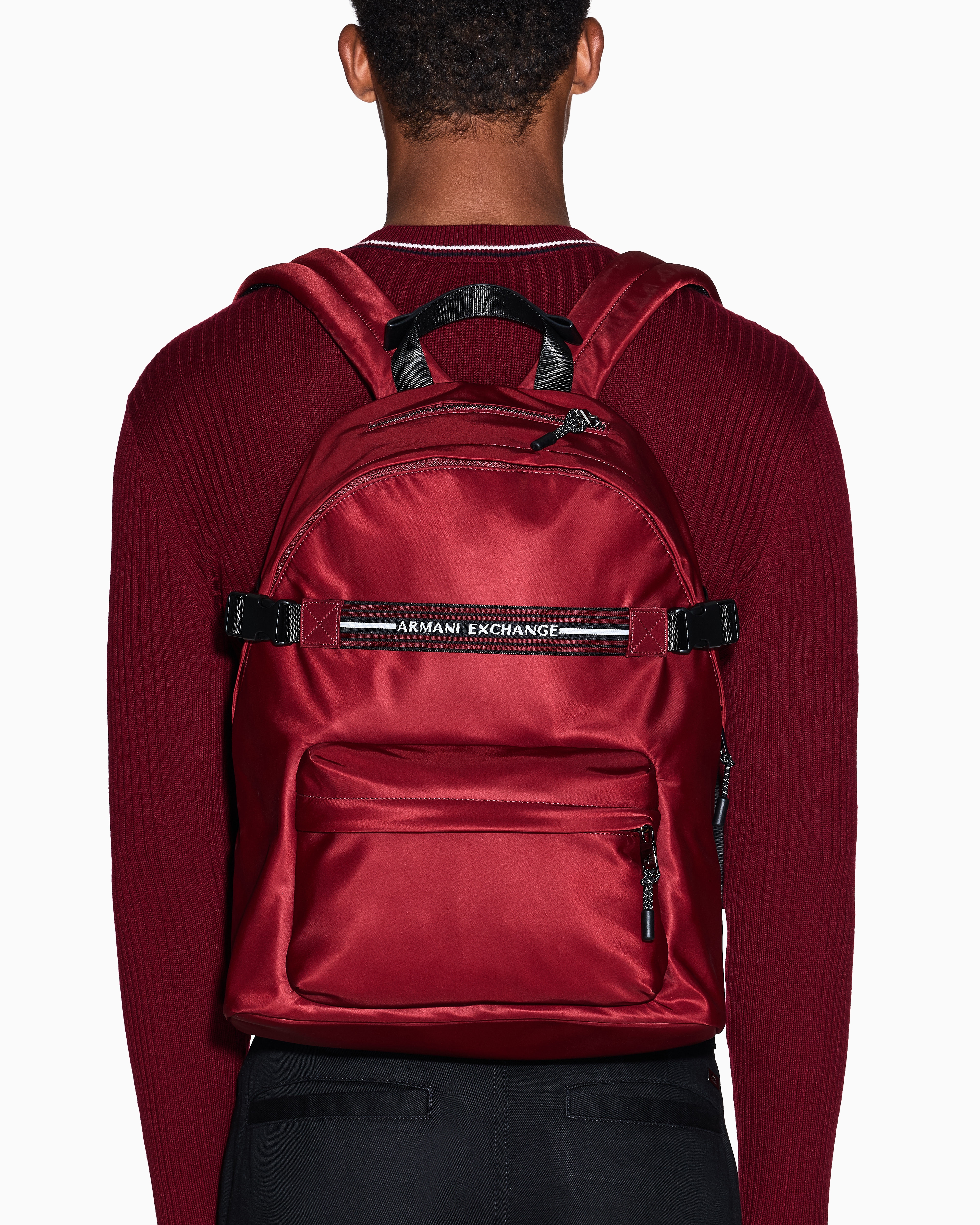 Armani Exchange - Backpack with logo stripe, Man, Burgundy, Size: TU