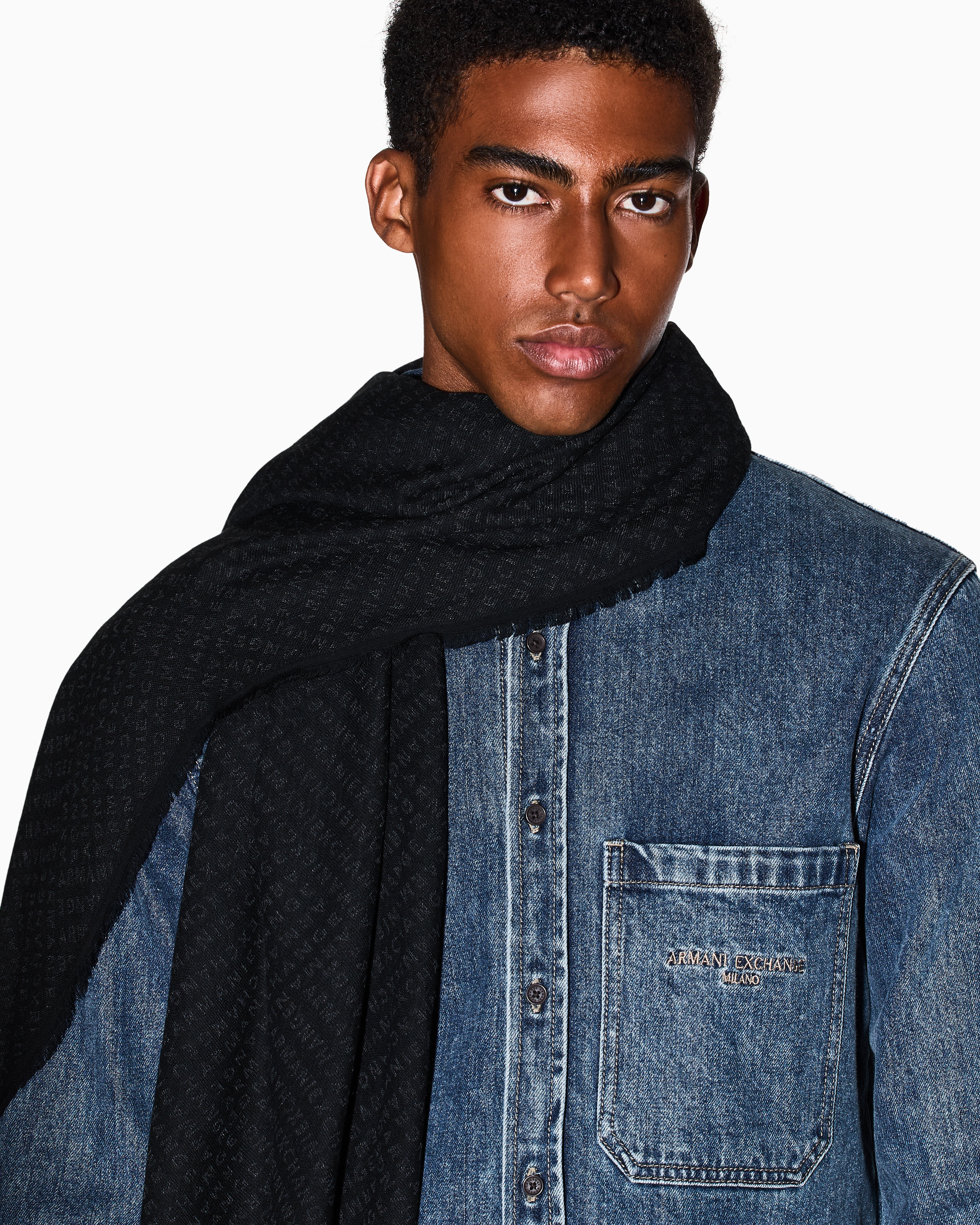 Armani Exchange - Jacquard logo scarf, Man, Black, Size: TU