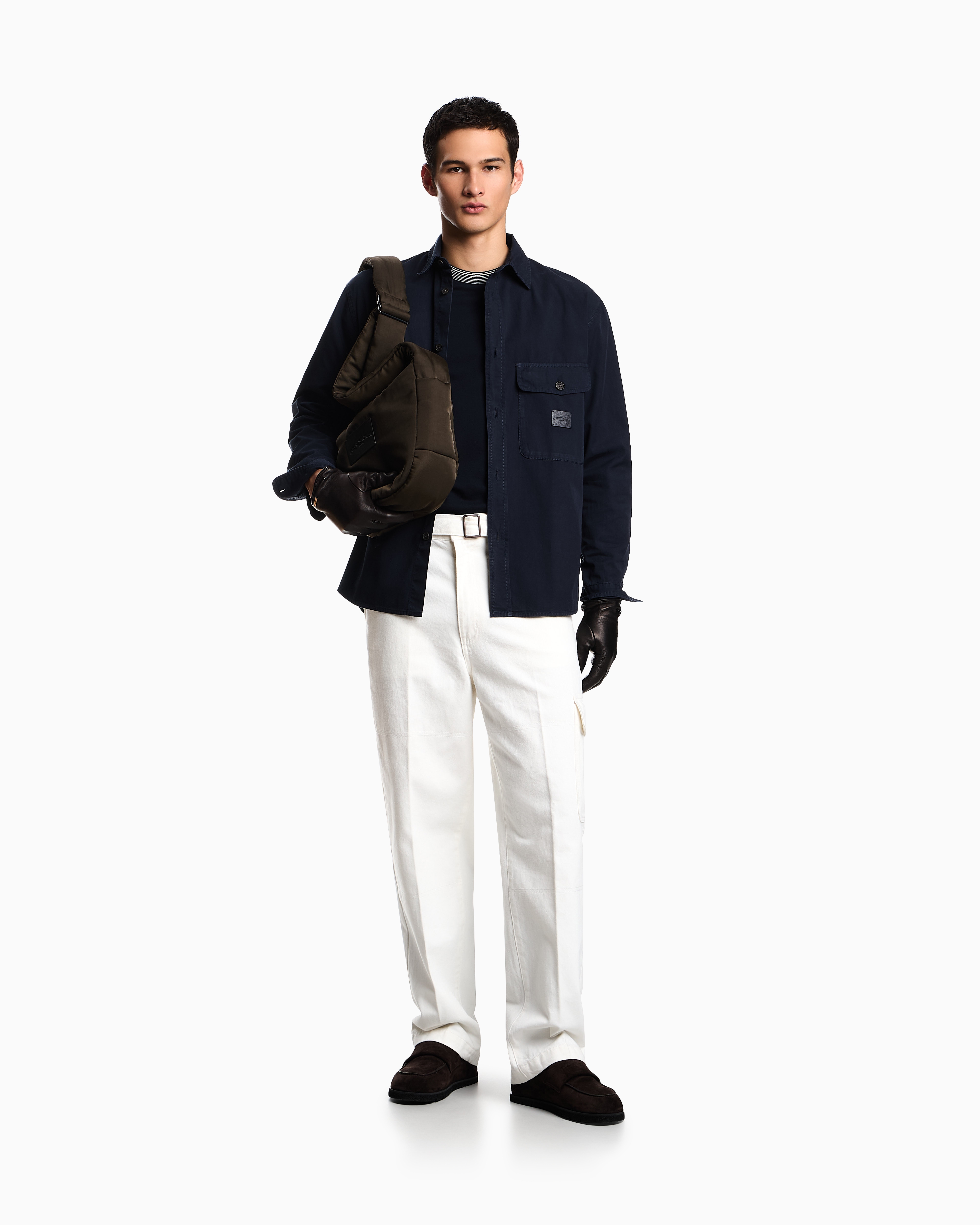 Emporio Armani - Comfort-fit shirt with washed twill pockets, Man, Navy Blue, Size: