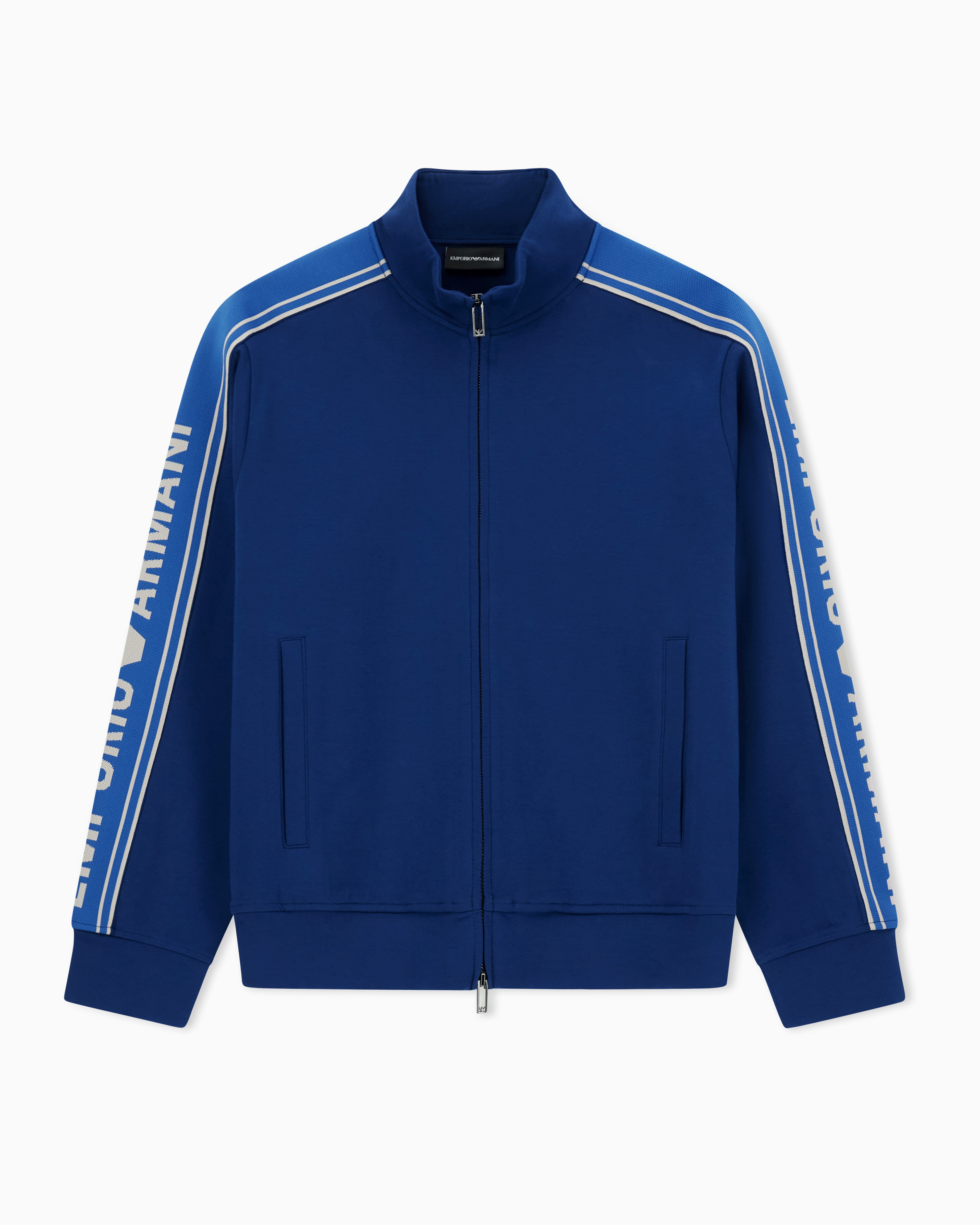 Emporio Armani - ASV double-jersey full-zip sweatshirt with logo stripe, Man, Blue, Size:
