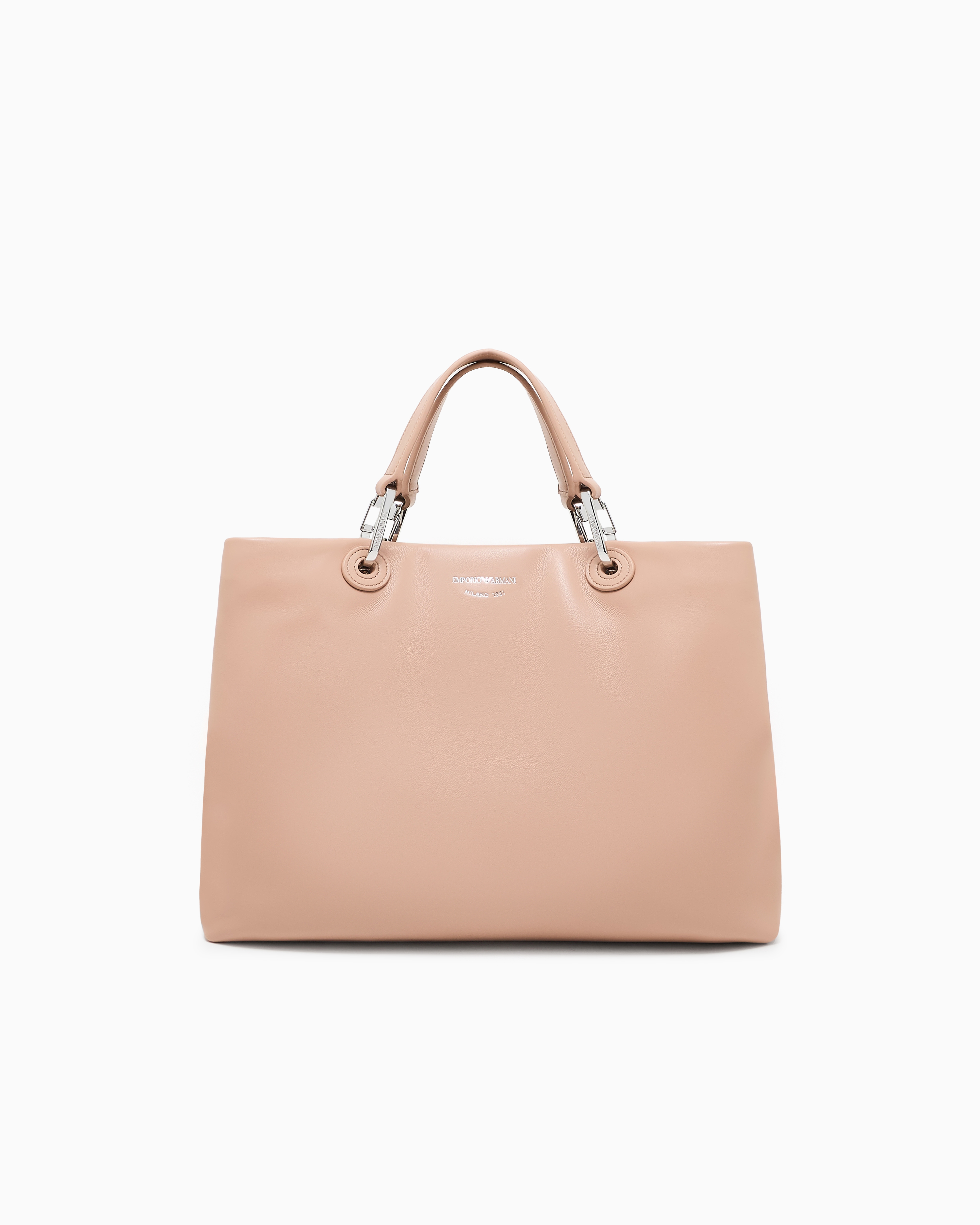 Emporio Armani Beige Shopper Bag In Nappa Leather With A Strap And Zip Pouch