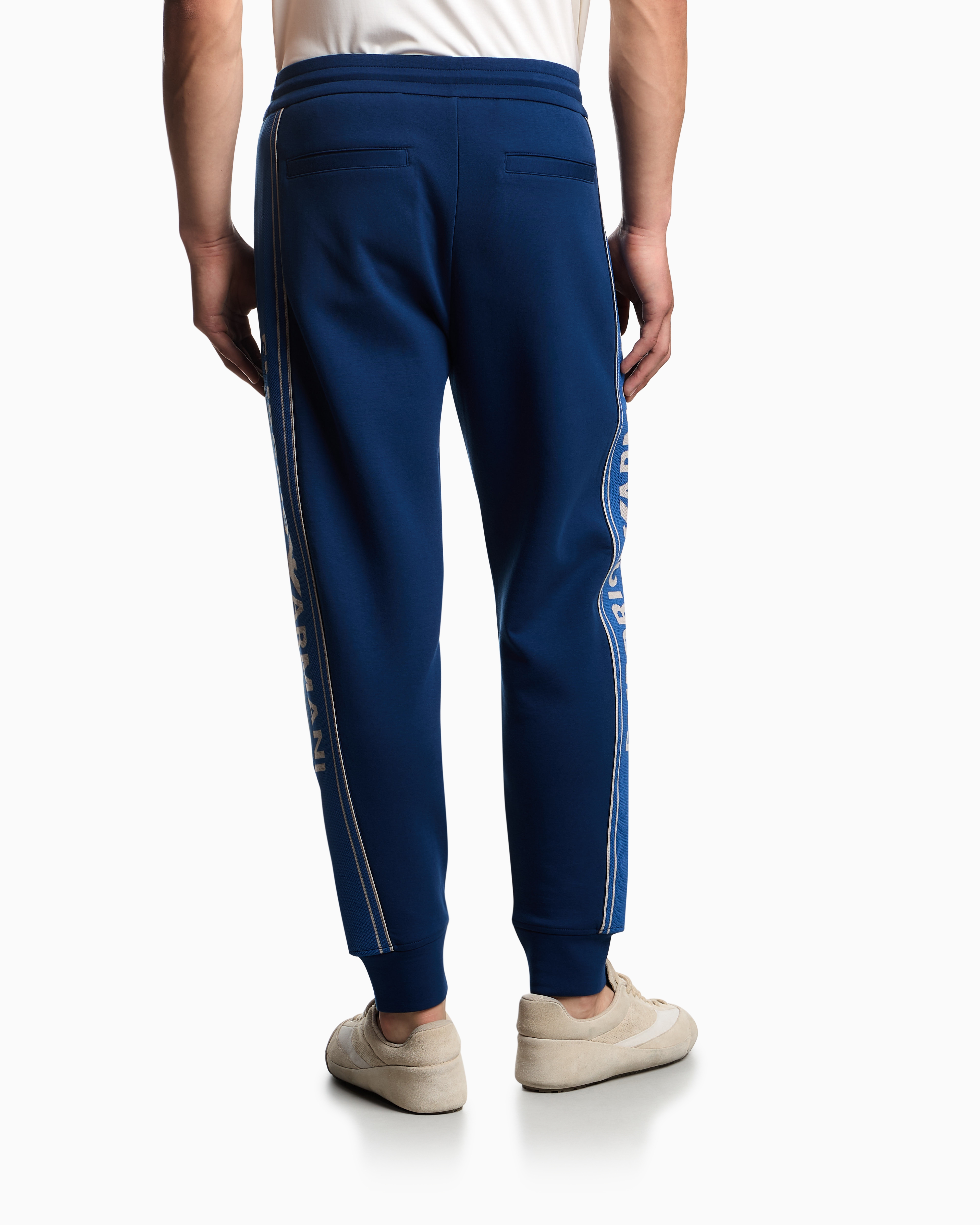 Emporio Armani - ASV double-jersey joggers with logo stripes, Man, Blue, Size: