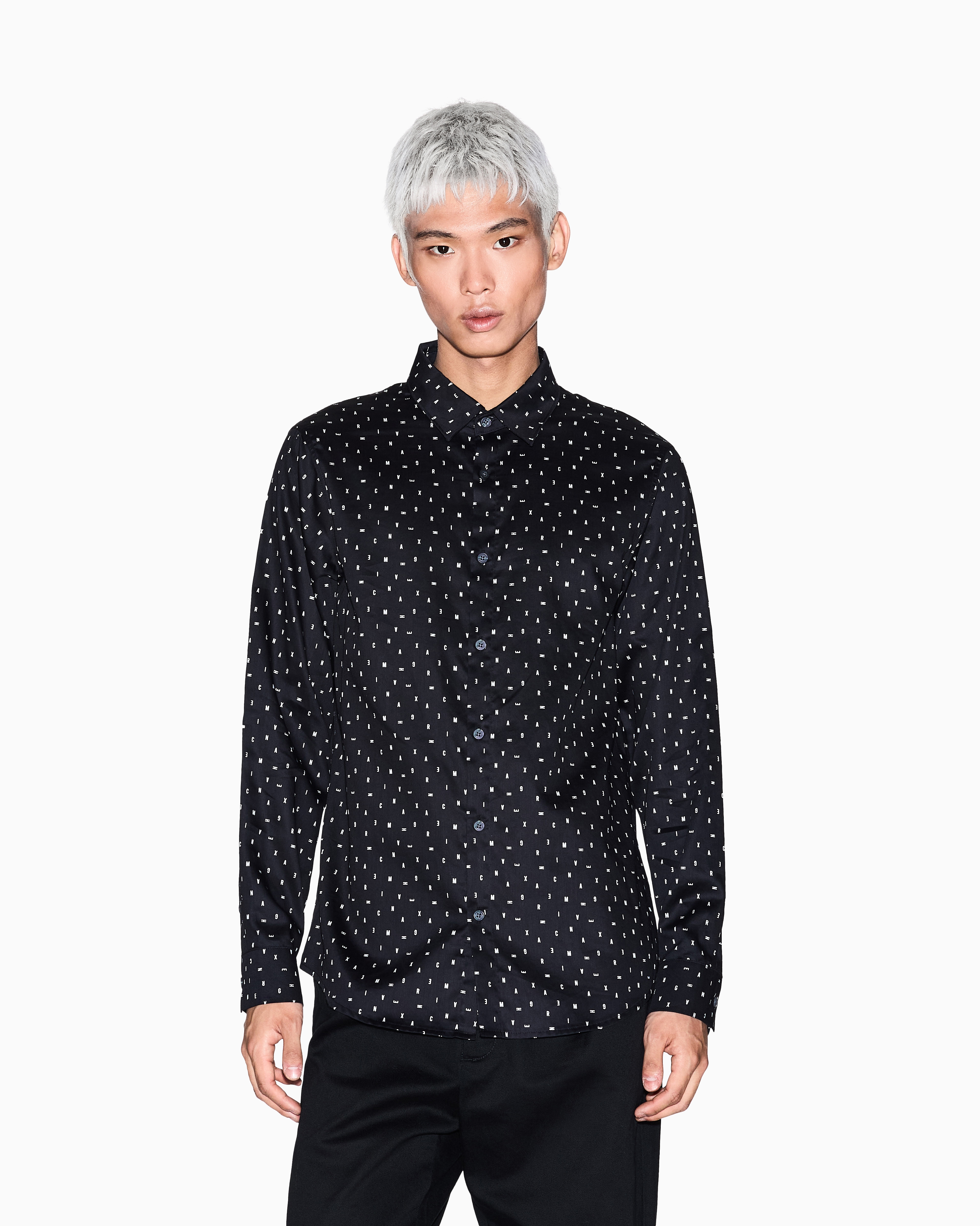 Armani Exchange - Regular fit shirt with lettering logo, Man, Black, Size: