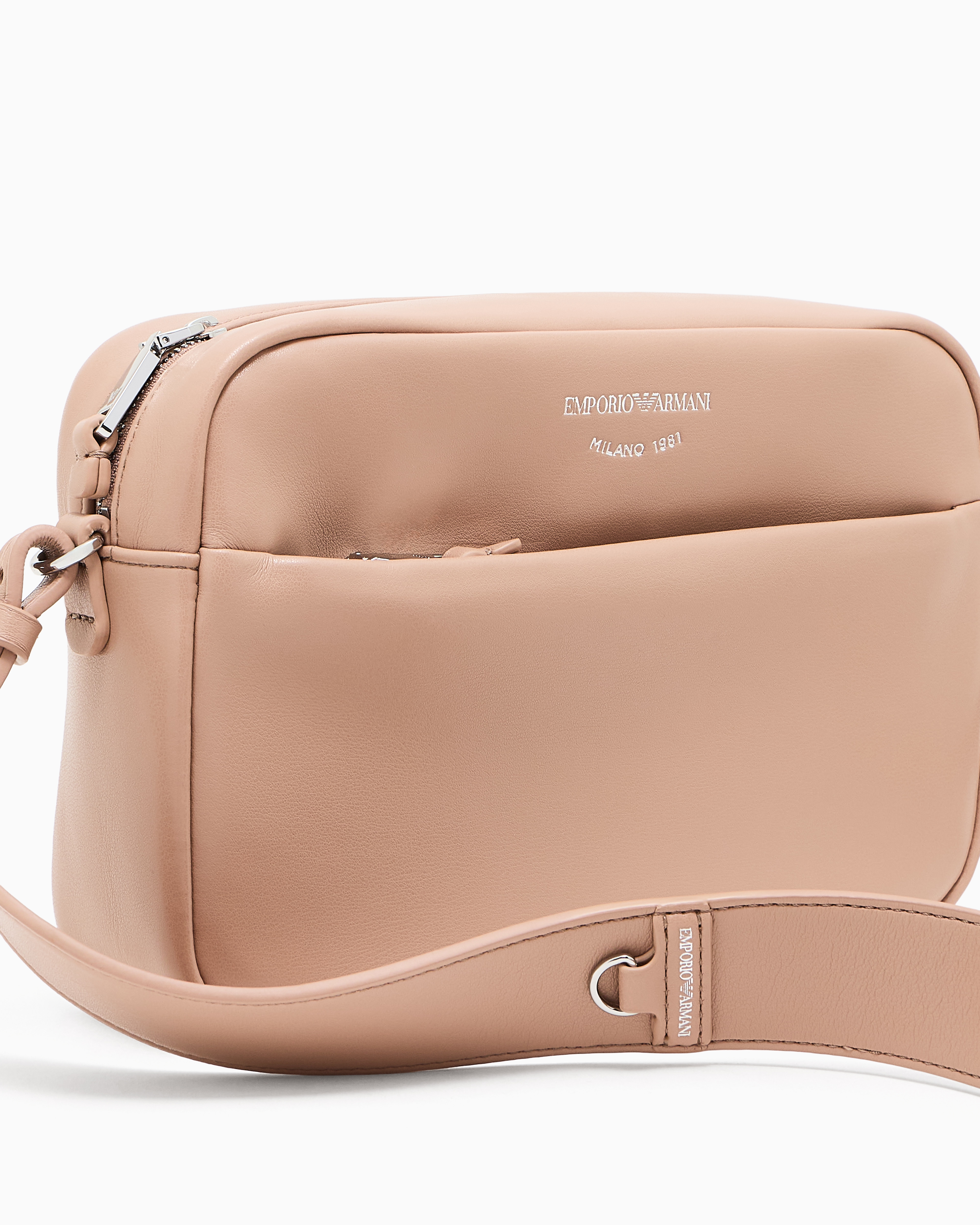 Emporio Armani - Leather camera case with shoulder strap, Woman, Beige, Size: TU