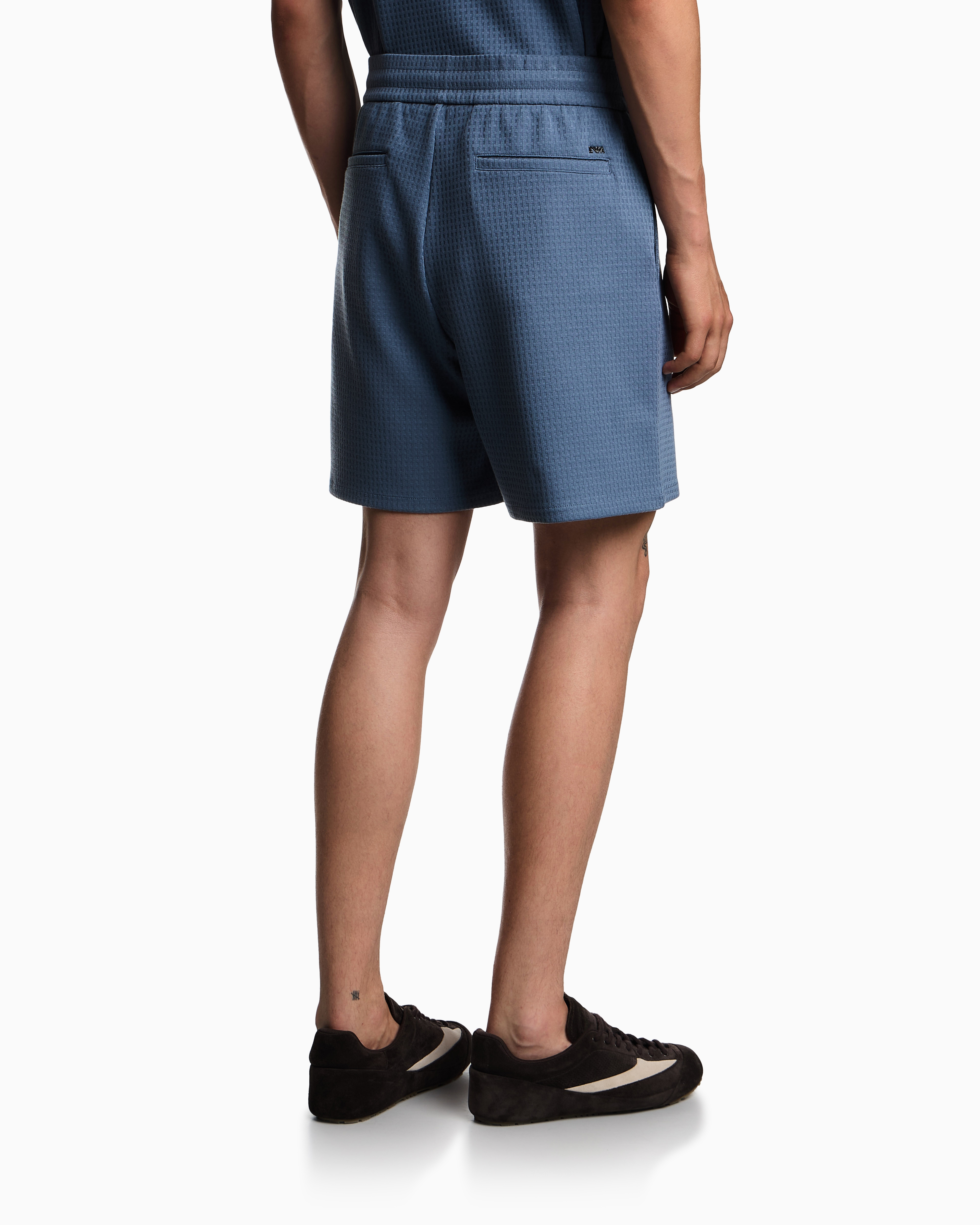 Emporio Armani - ASV Lyocell-blend jacquard jersey Bermuda shorts, Man, Light Blue, Size: