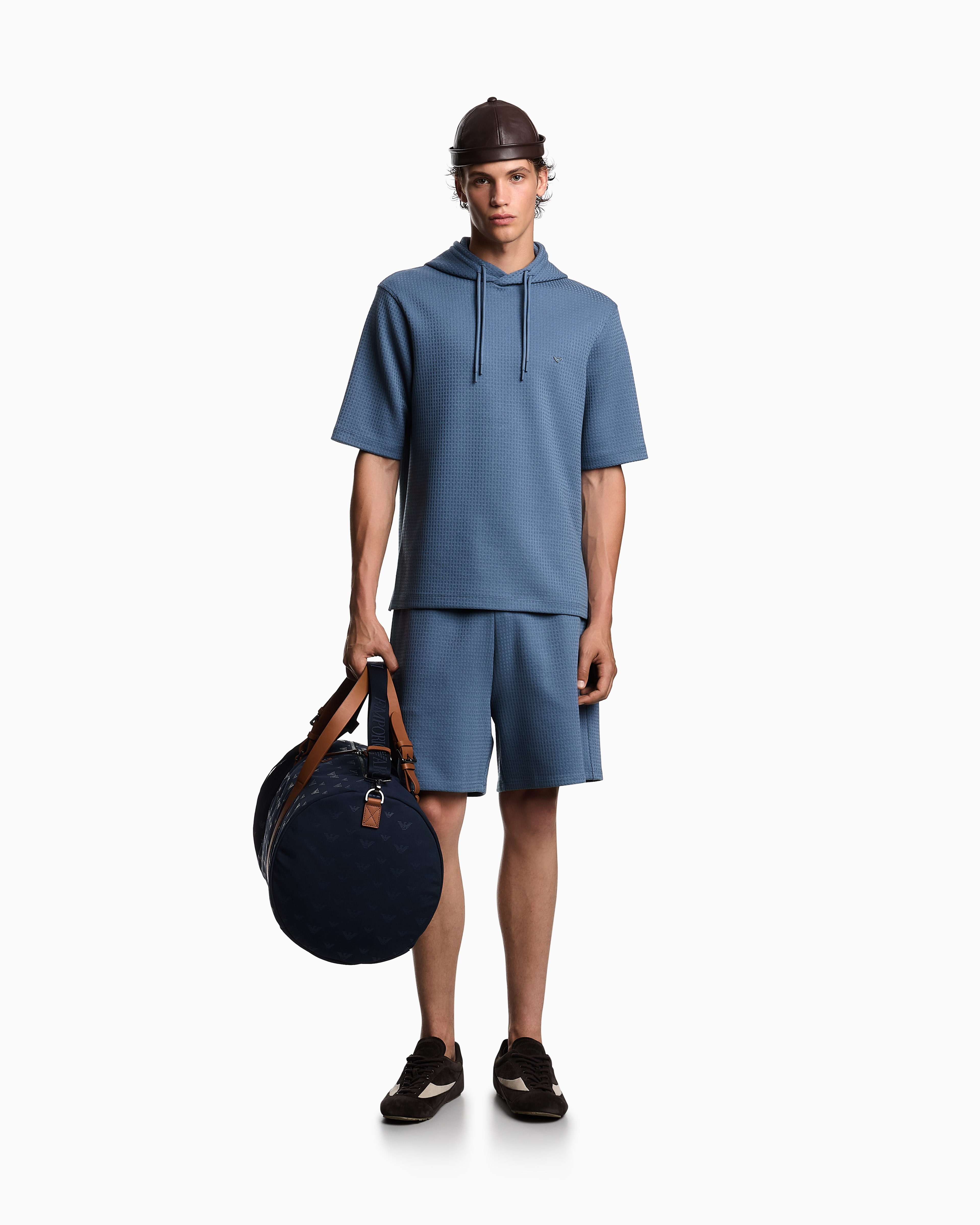 Emporio Armani - ASV Lyocell-blend jacquard jersey hooded sweatshirt, Man, Light Blue, Size: