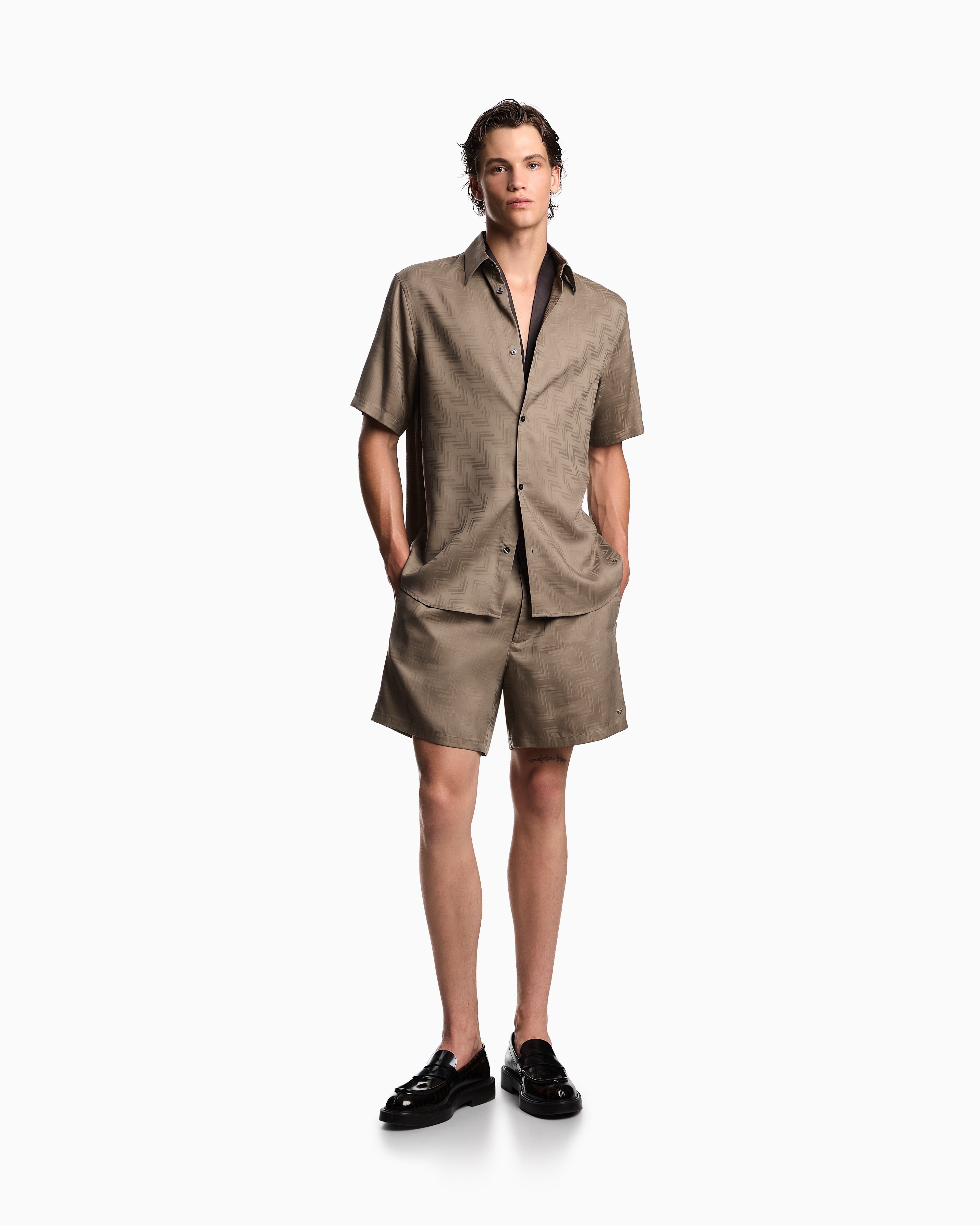Emporio Armani - ASV jacquard Lyocell Bermuda shorts, Man, Brown, Size: