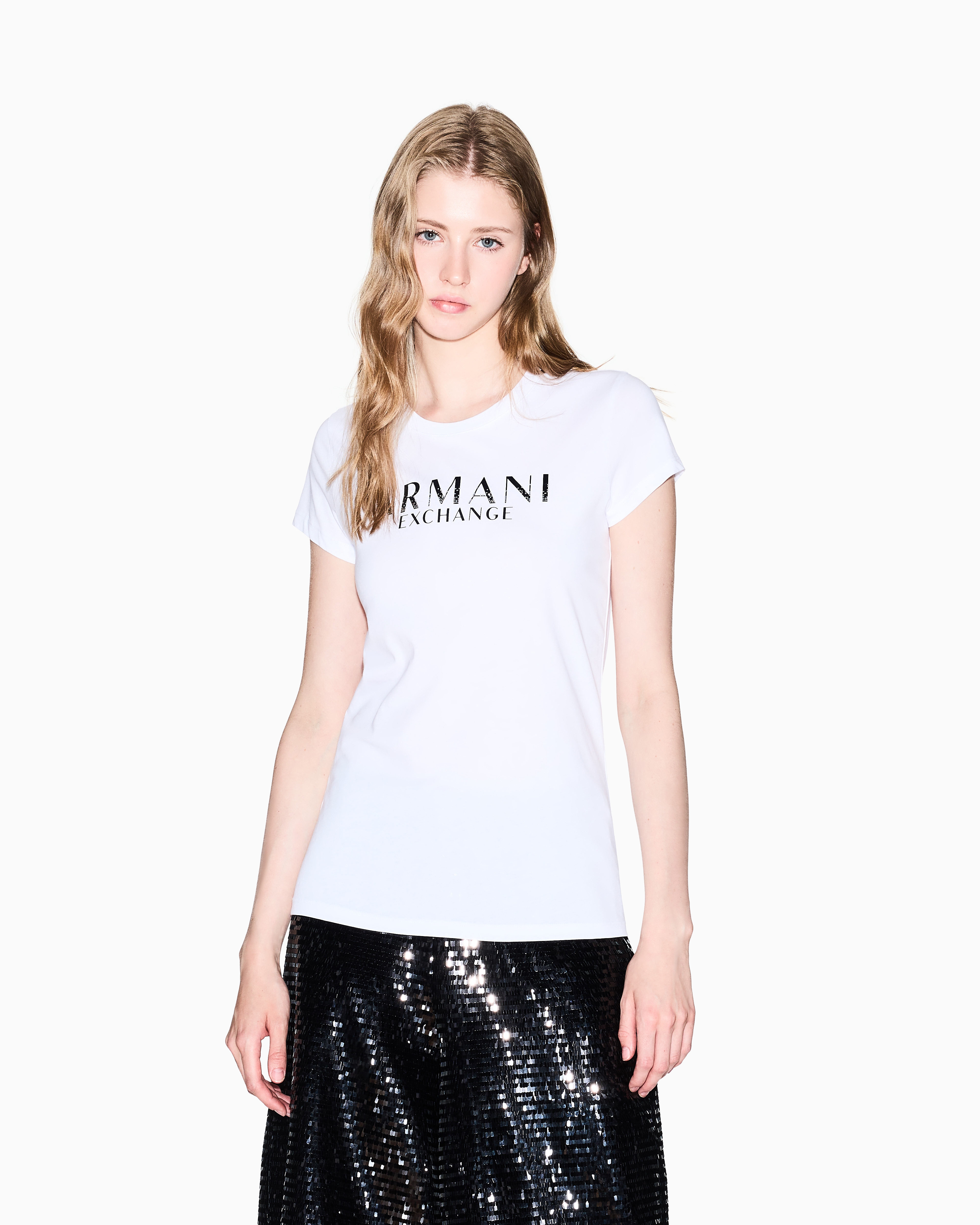 Armani Exchange - Stretch cotton T-shirt, Woman, White, Size: