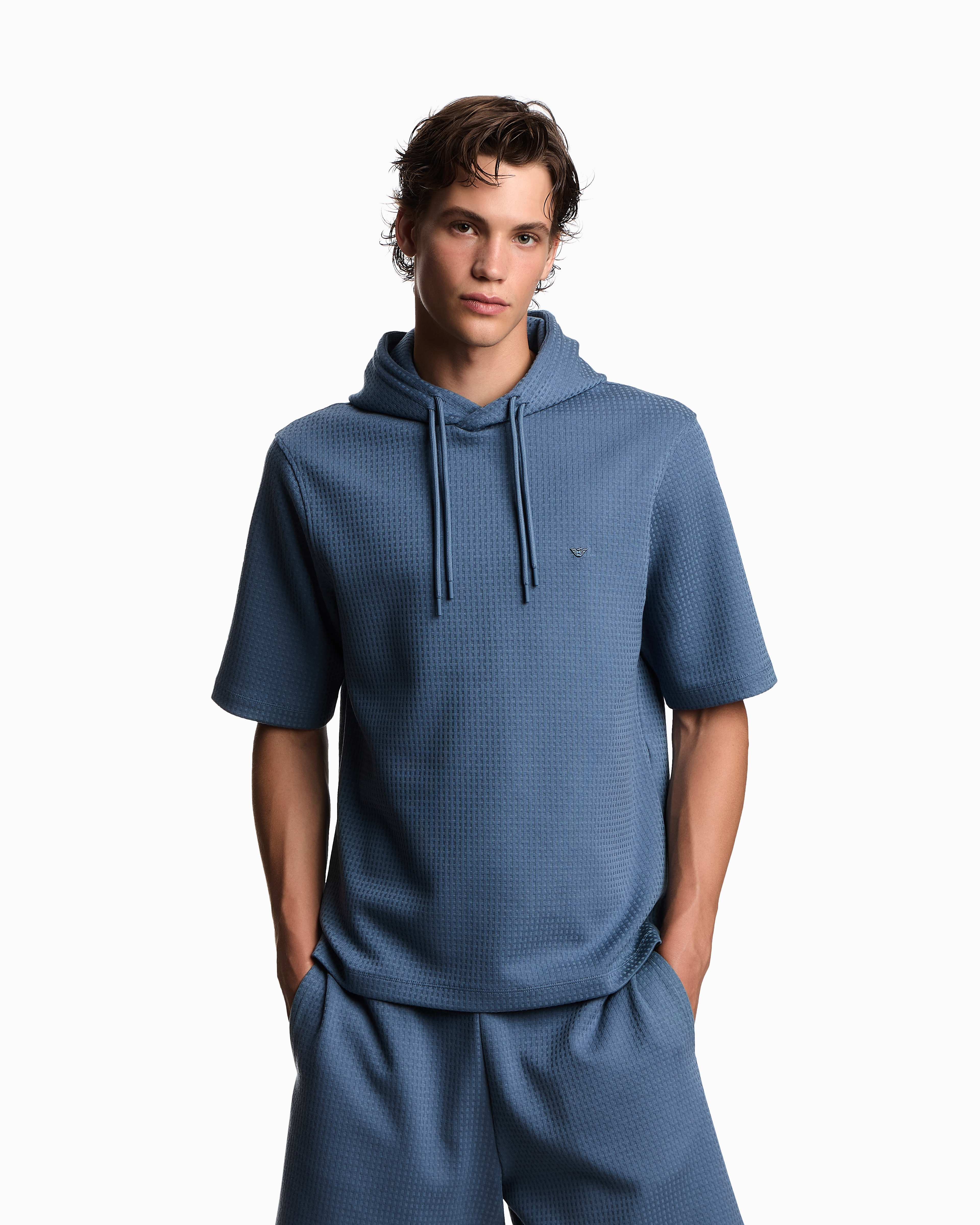 Emporio Armani - ASV Lyocell-blend jacquard jersey hooded sweatshirt, Man, Light Blue, Size: