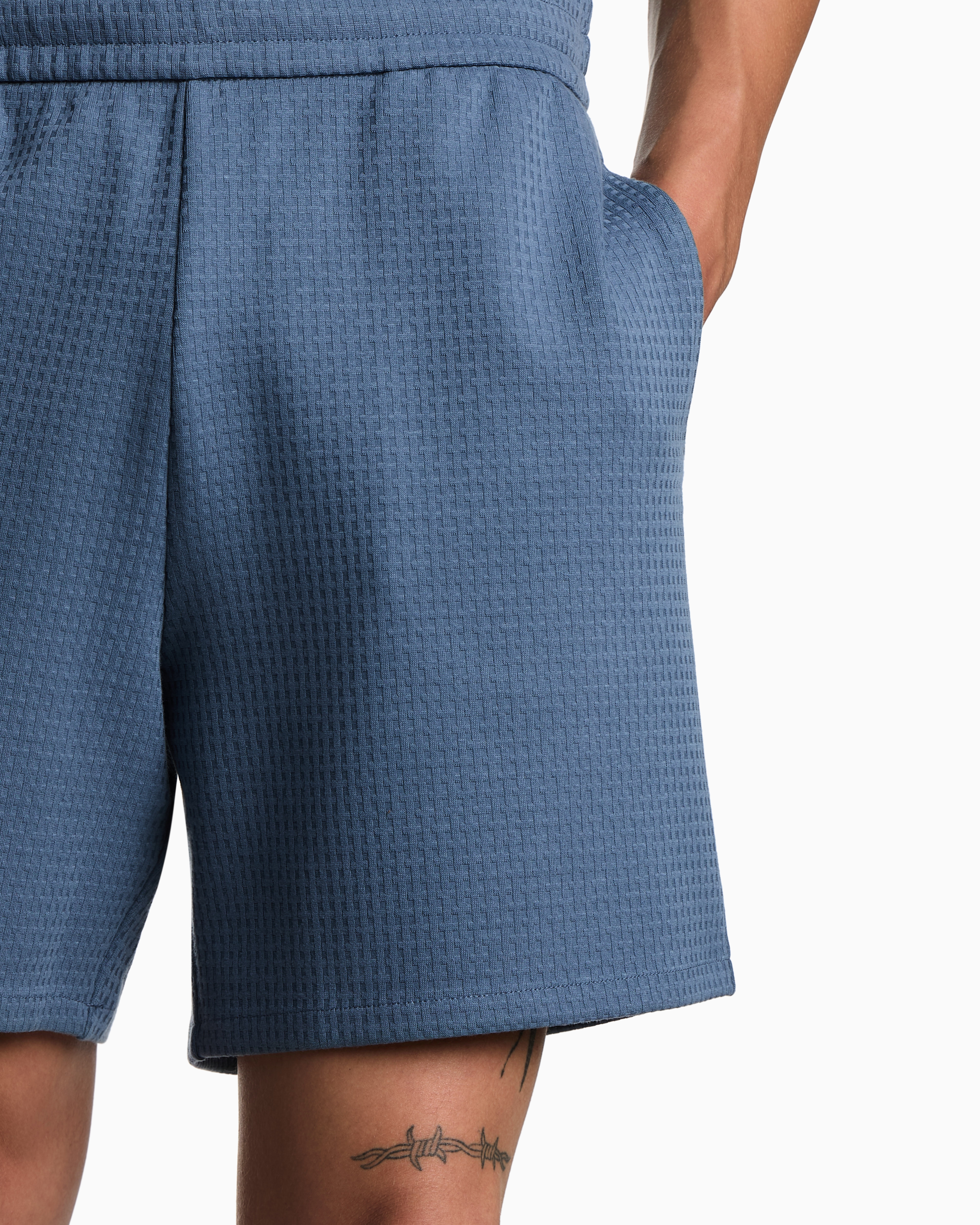 Emporio Armani - ASV Lyocell-blend jacquard jersey Bermuda shorts, Man, Light Blue, Size: