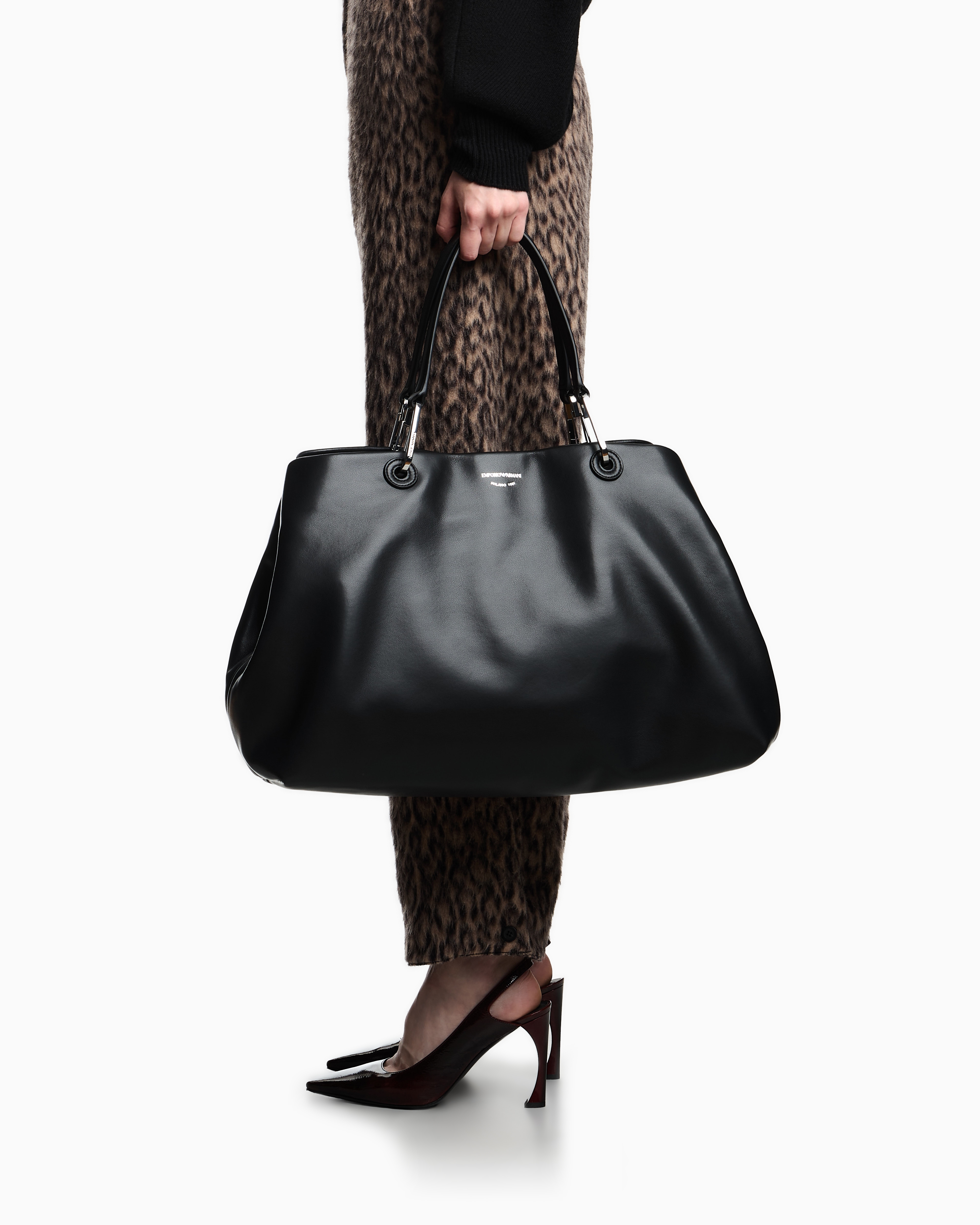 Emporio Armani - Large nappa leather MyEA shopper bag, Woman, Black, Size: TU