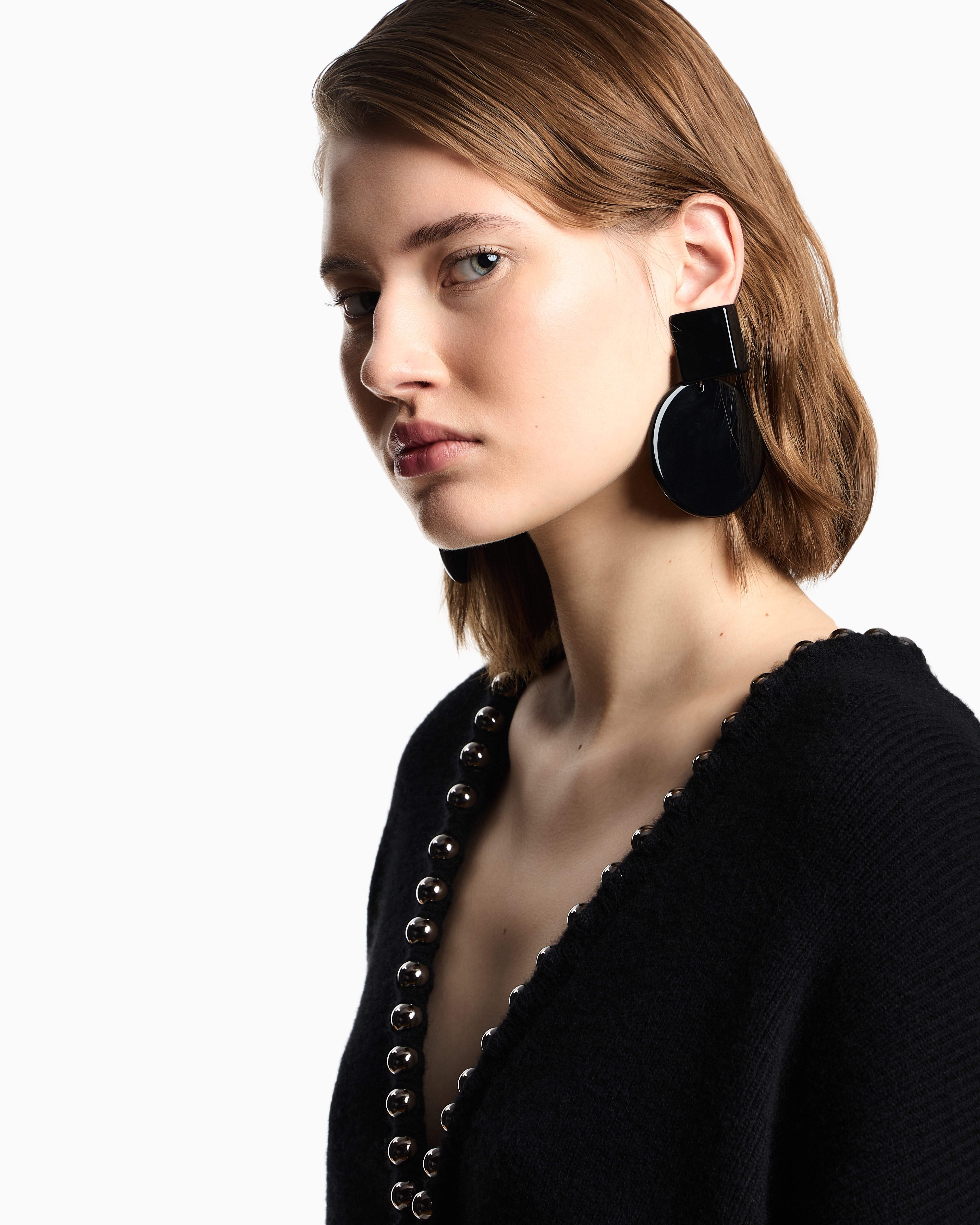 Emporio Armani - Oversized hoop pendant earrings, Woman, Black, Size: TU