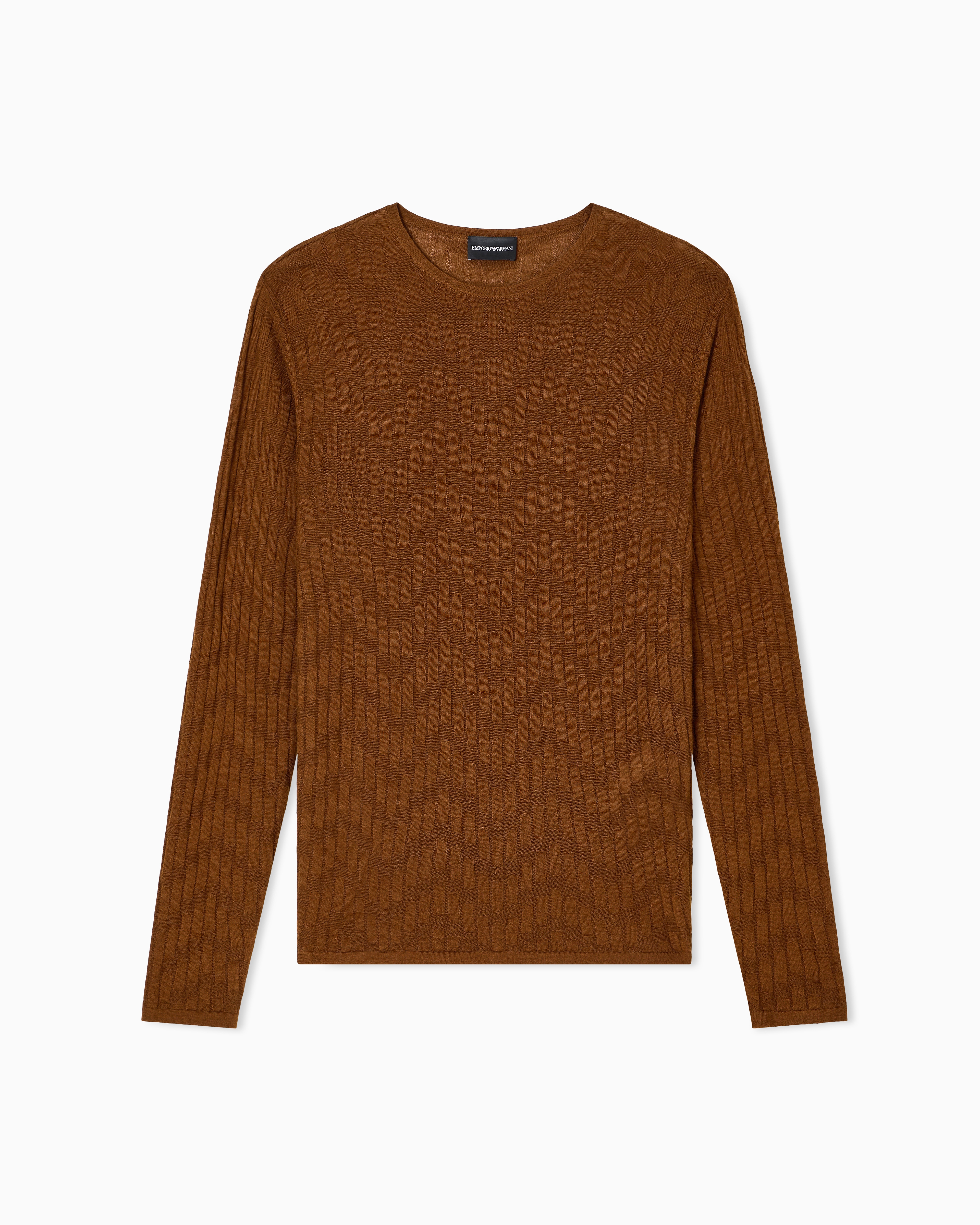 Emporio Armani - Patterned knit wool and silk blend jumper, Man, Brown, Size: