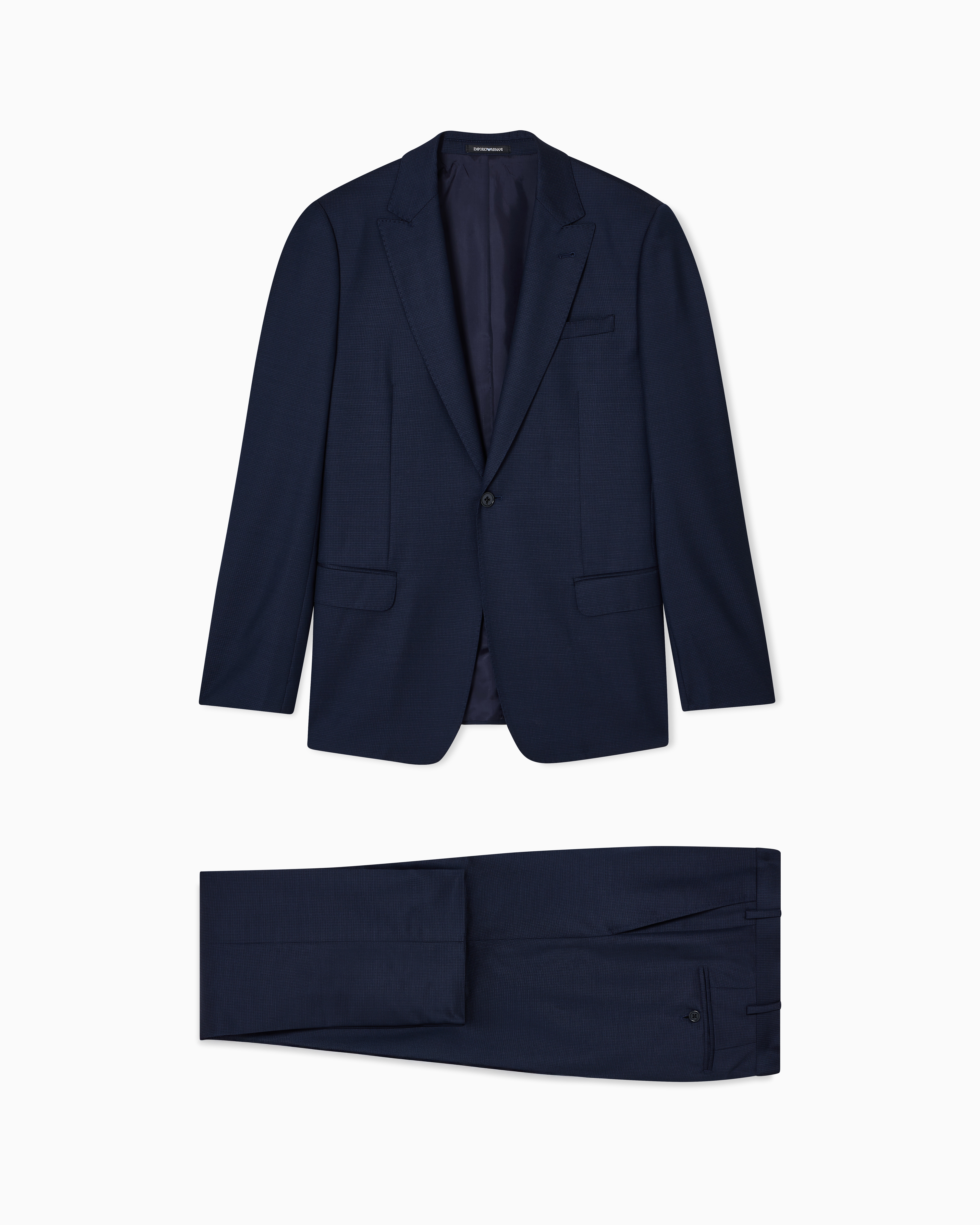 Emporio Armani - Single-breasted, virgin-wool suit with jacquard micro motif, Man, Blue, Size: