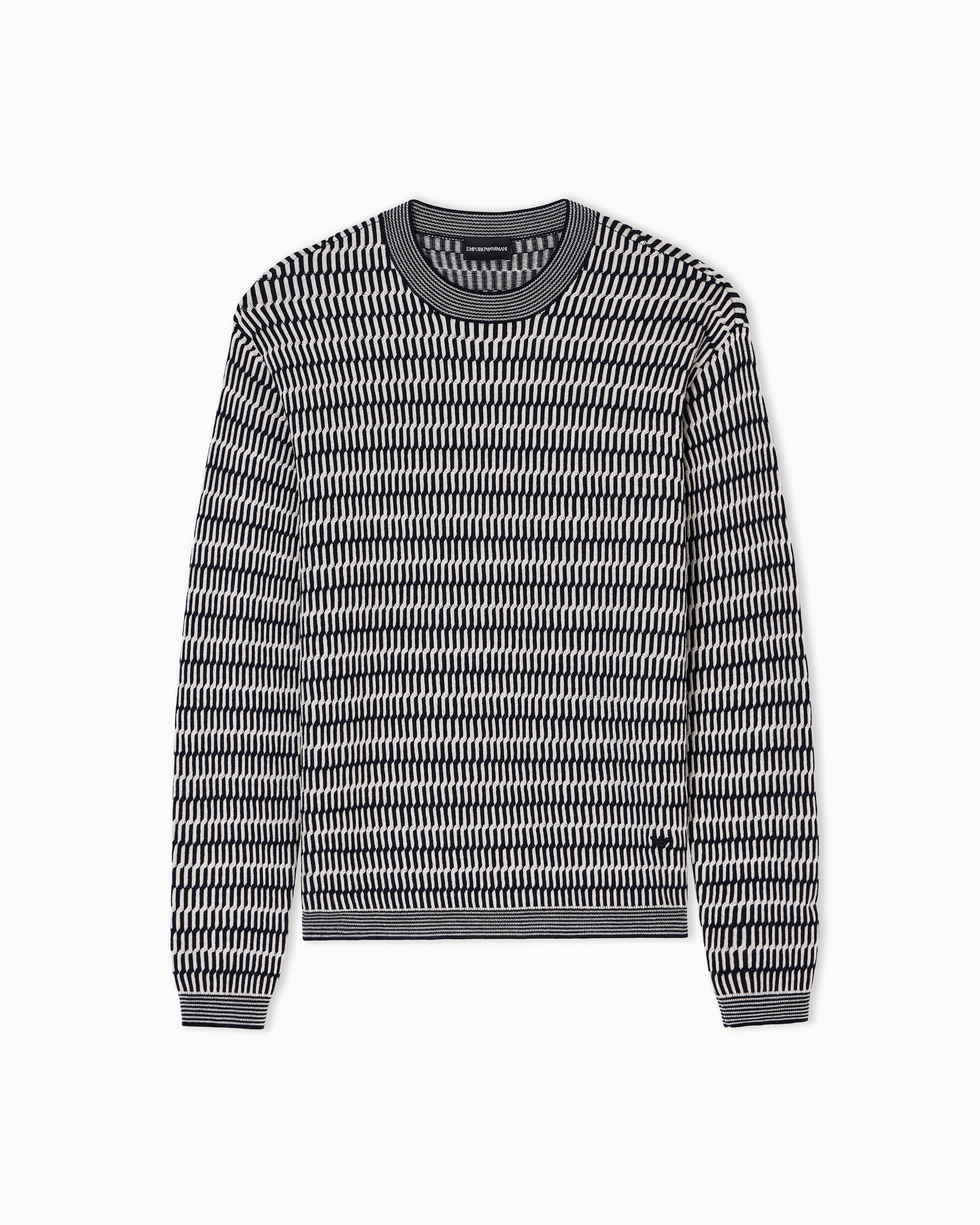 Emporio Armani - Two-tone embroidery-stitched jacquard virgin wool jumper , Man, Blue, Size: