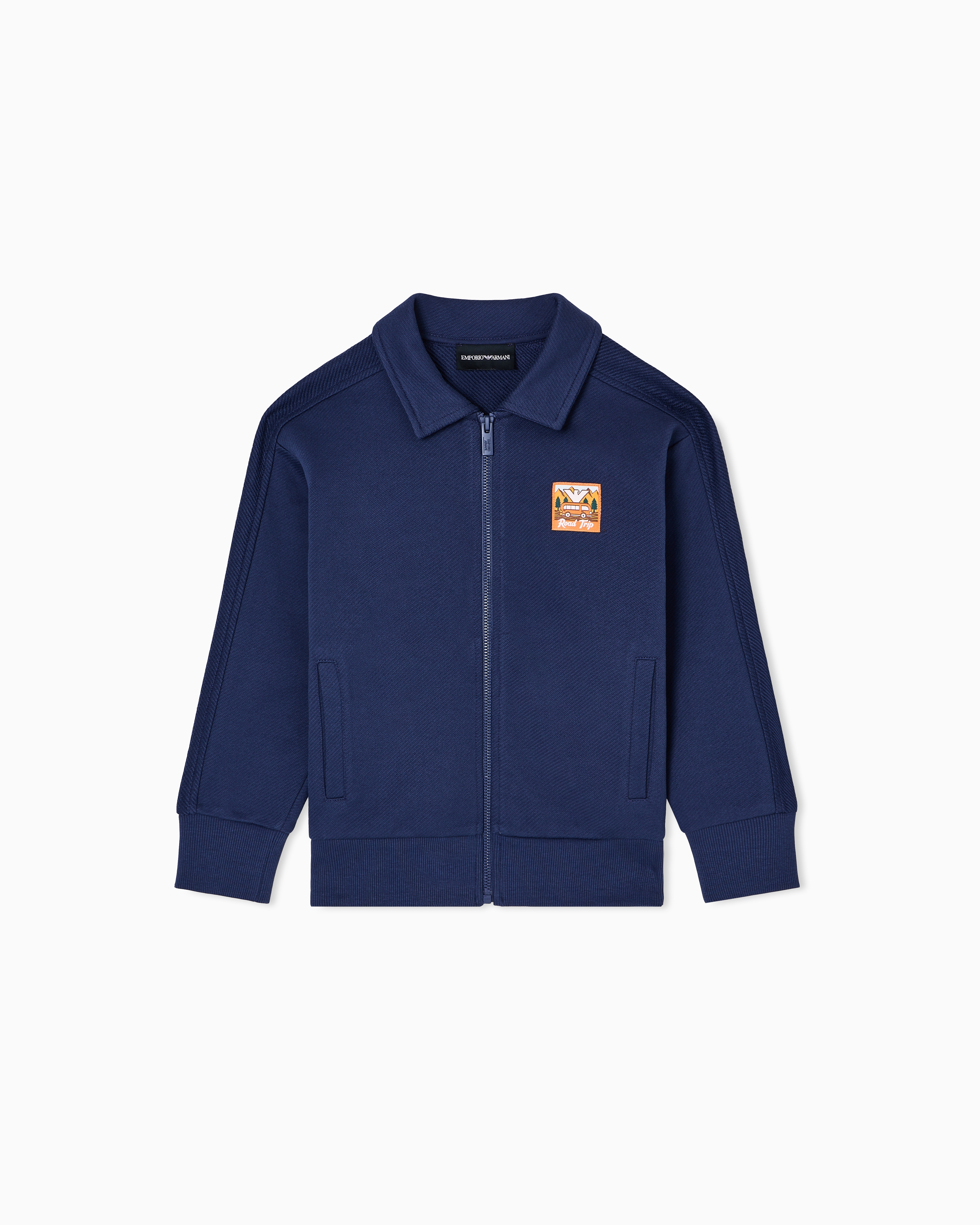 Emporio Armani - ASV Manga Bear Crew organic interlock jersey comfort-fit zip-up sweatshirt, Boy, Blue, Size: