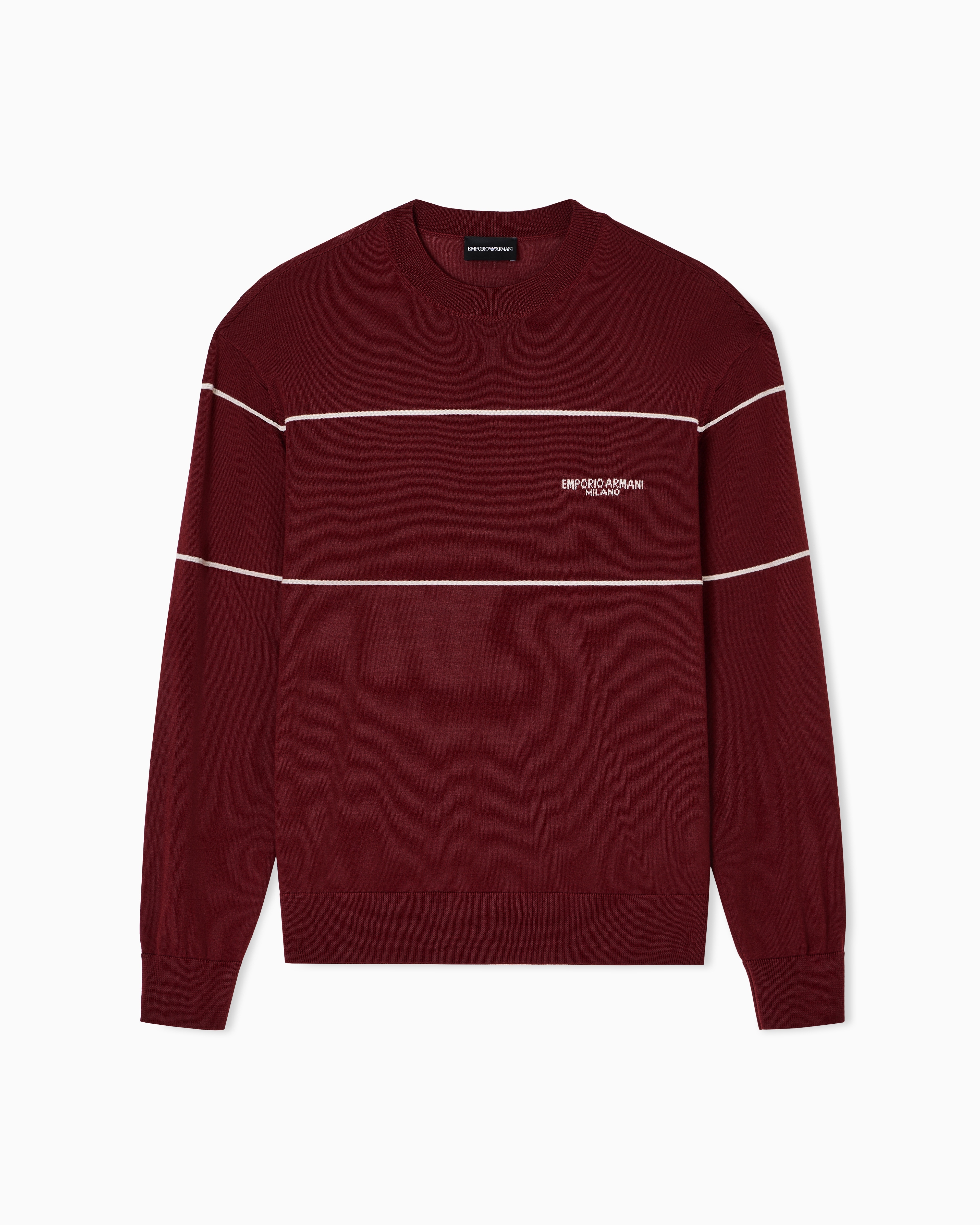 Emporio Armani - Virgin-wool jumper with jacquard logo, Man, Burgundy, Size: