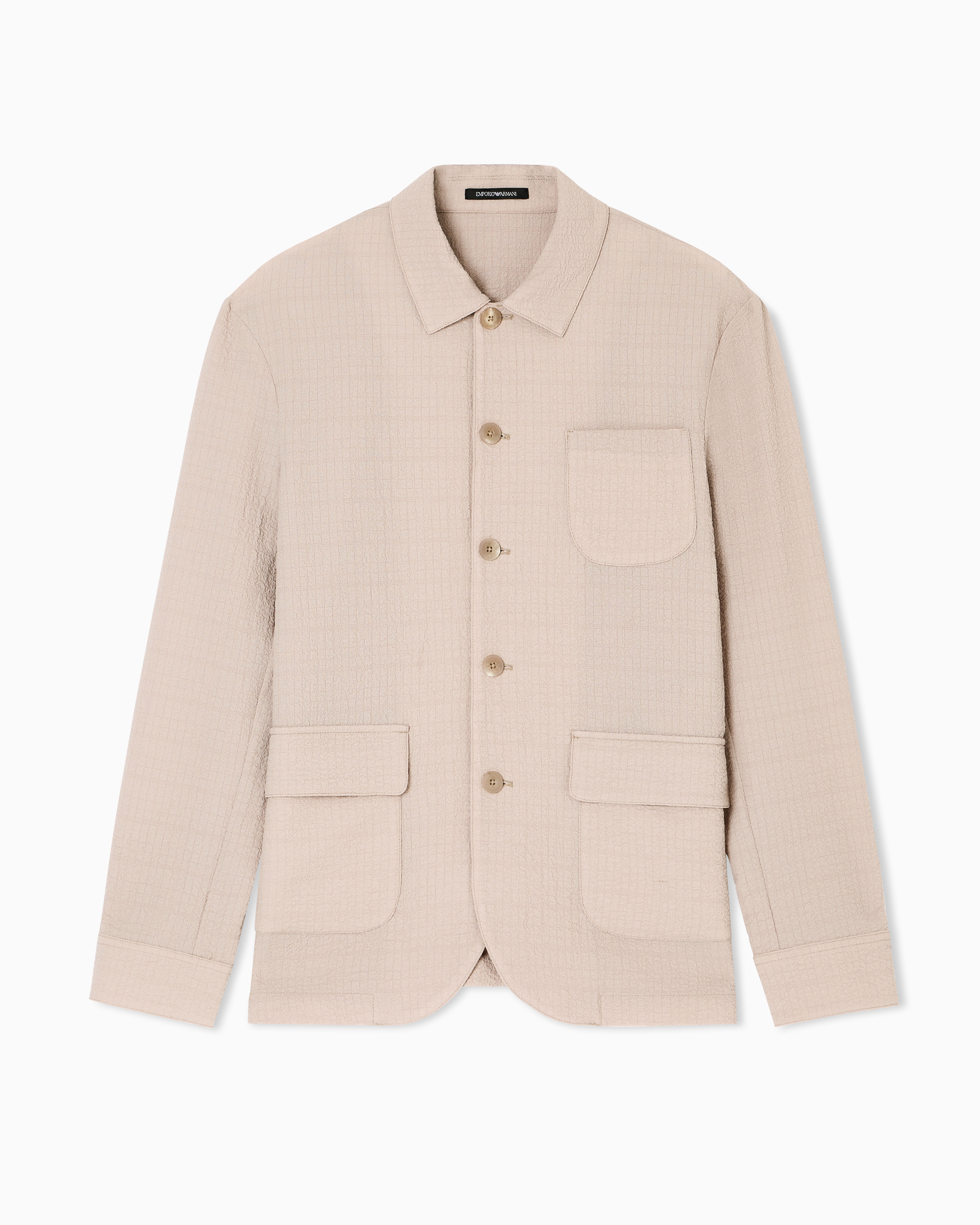 Emporio Armani - Shirt jacket technical seersucker fabric, Man, Brown, Size: