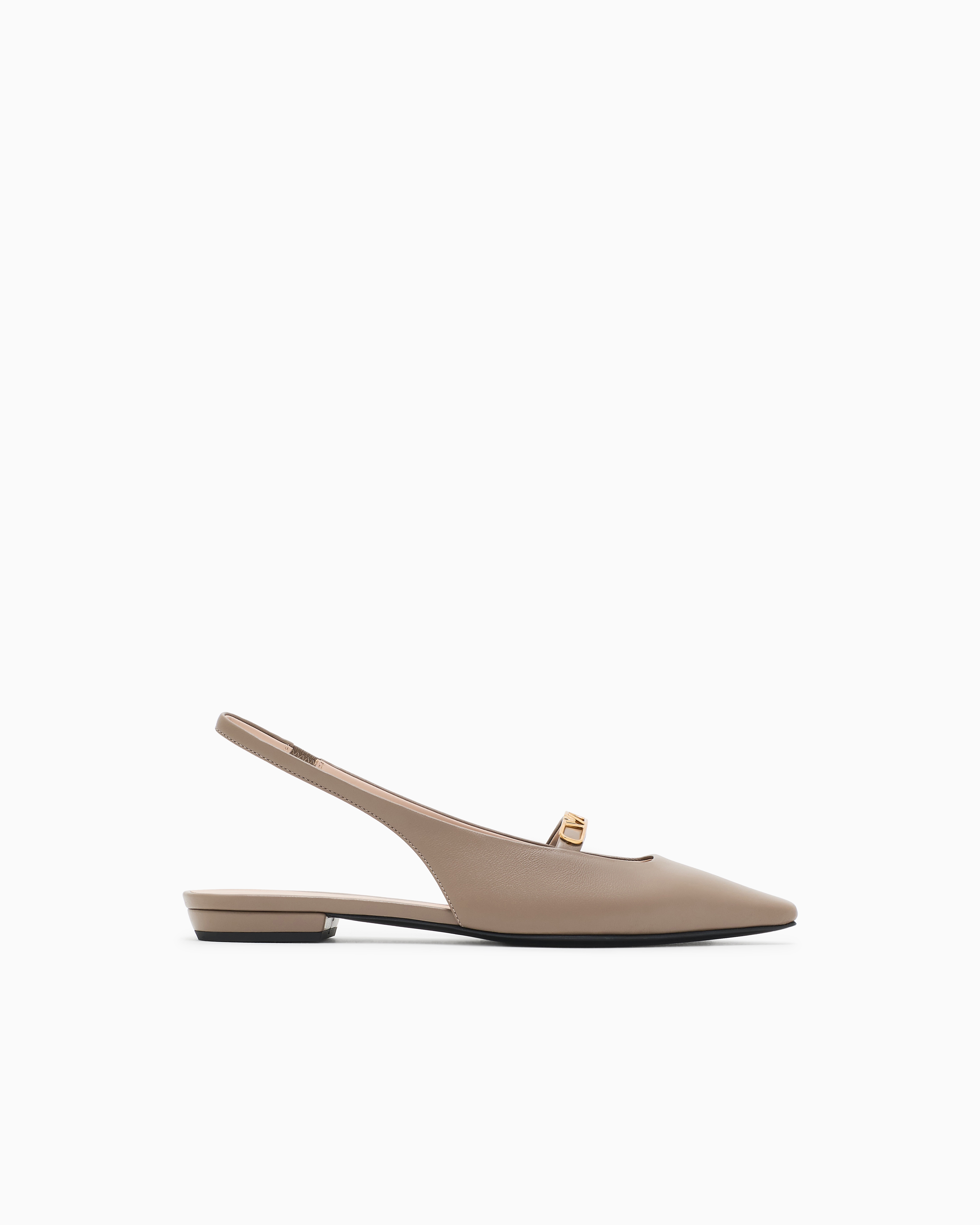 Emporio Armani - Nappa-leather slingback ballerinas with eagle plate, Woman, Brown, Size: