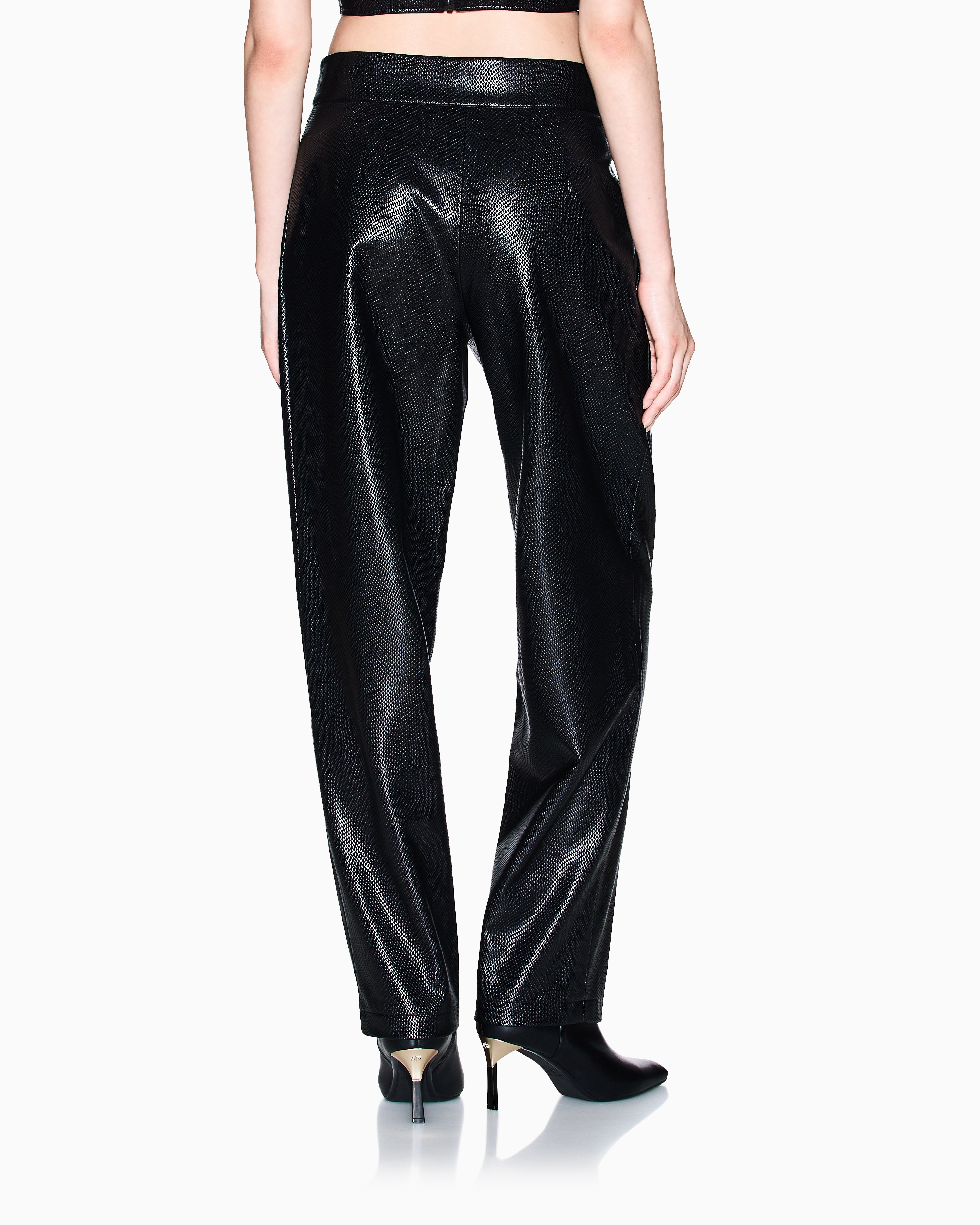 Armani Exchange - Faux-Leather Cropped Trousers, Woman, Black, Size: