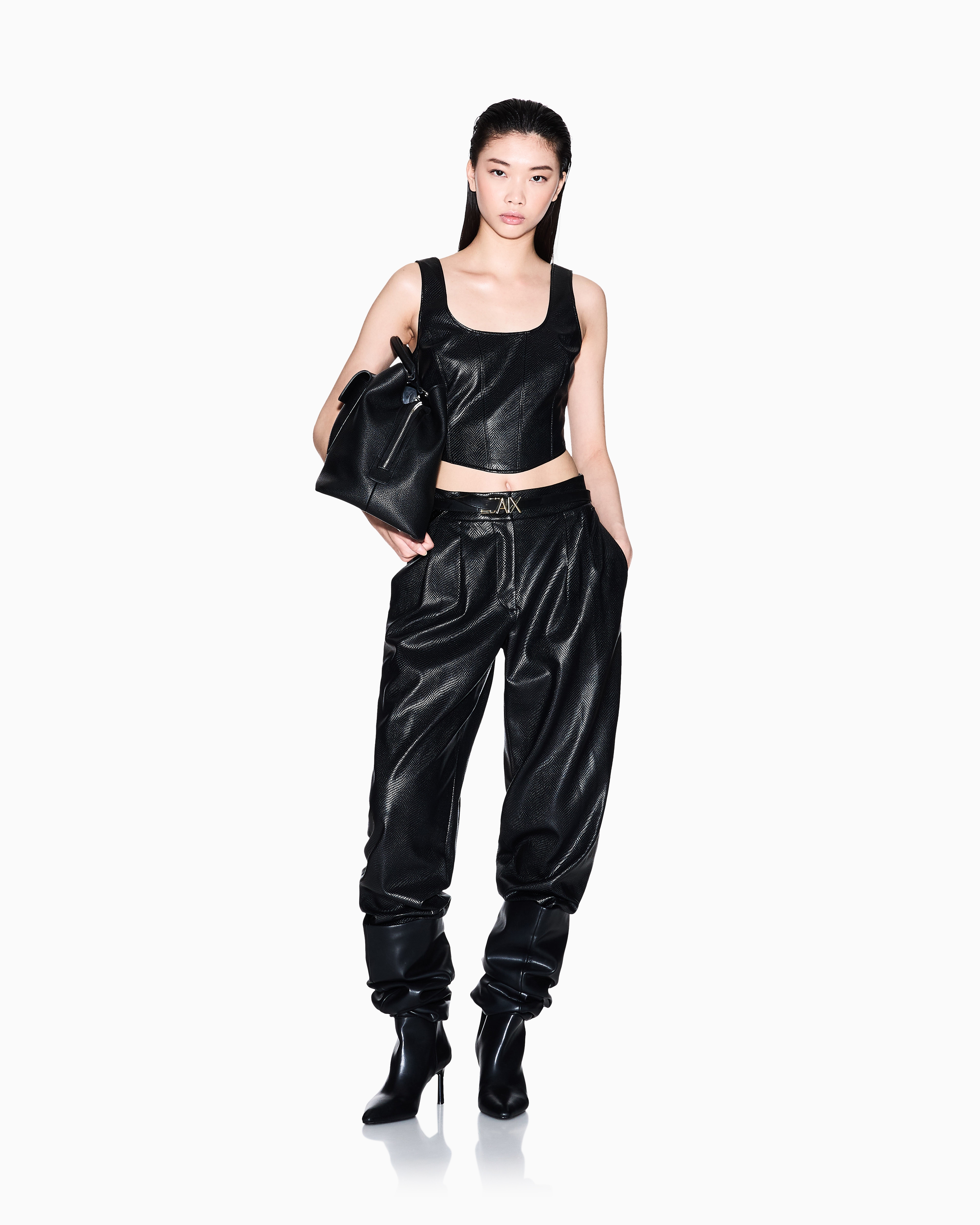 Faux leather trousers with pleats