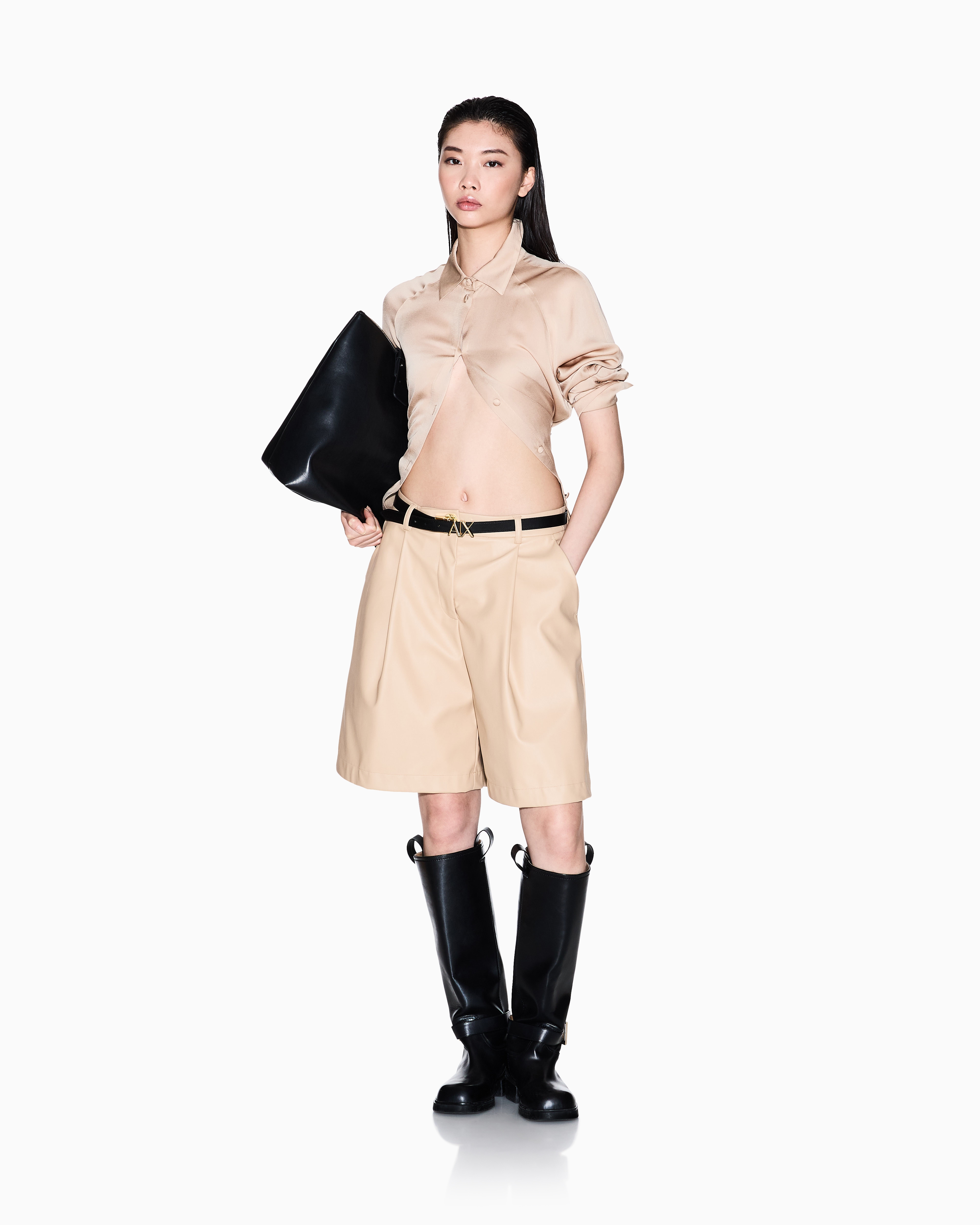 Armani Exchange - Satin viscose shirt, Woman, Camel, Size: