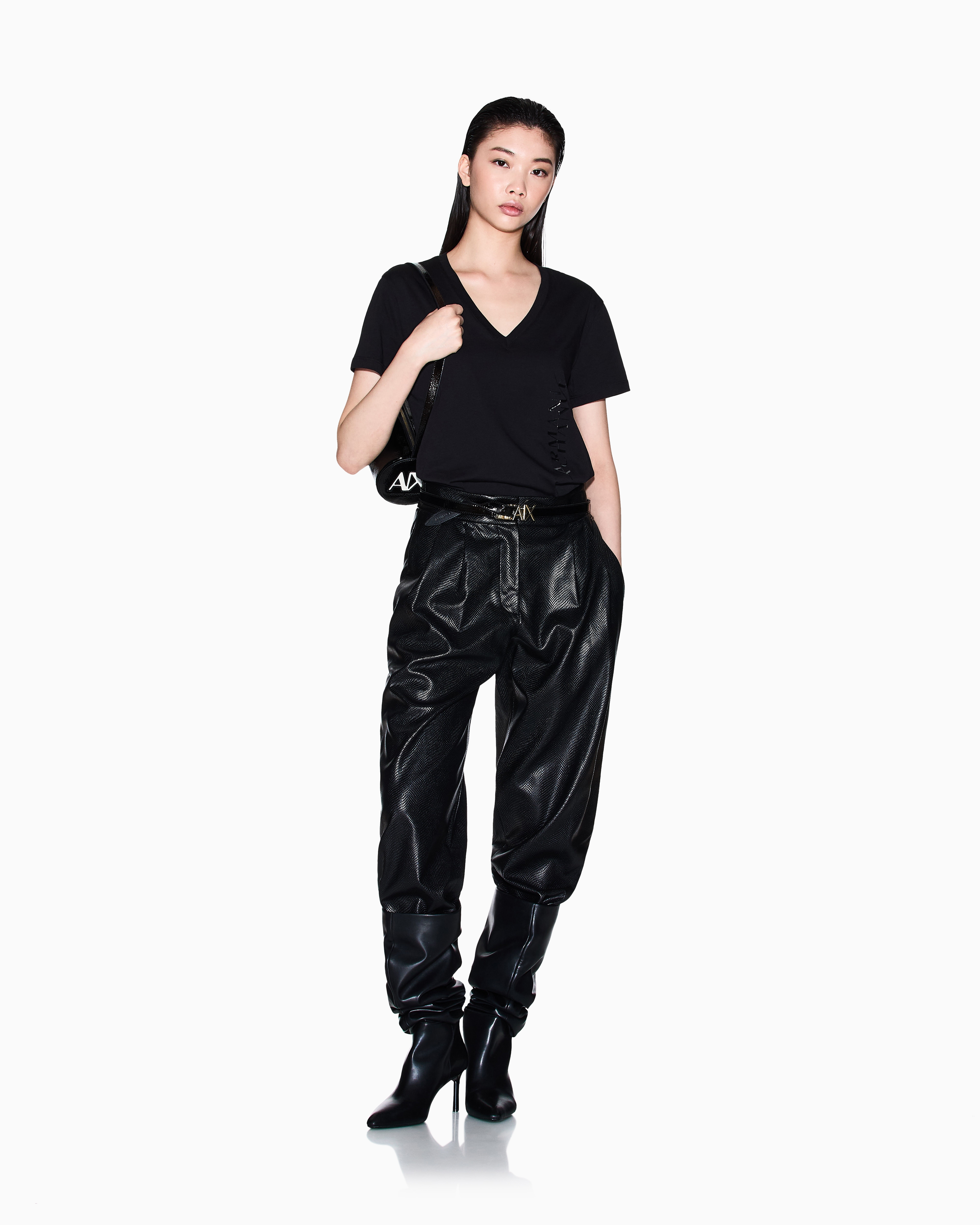 Armani Exchange - V Neck T-Shirt, Woman, Black, Size: