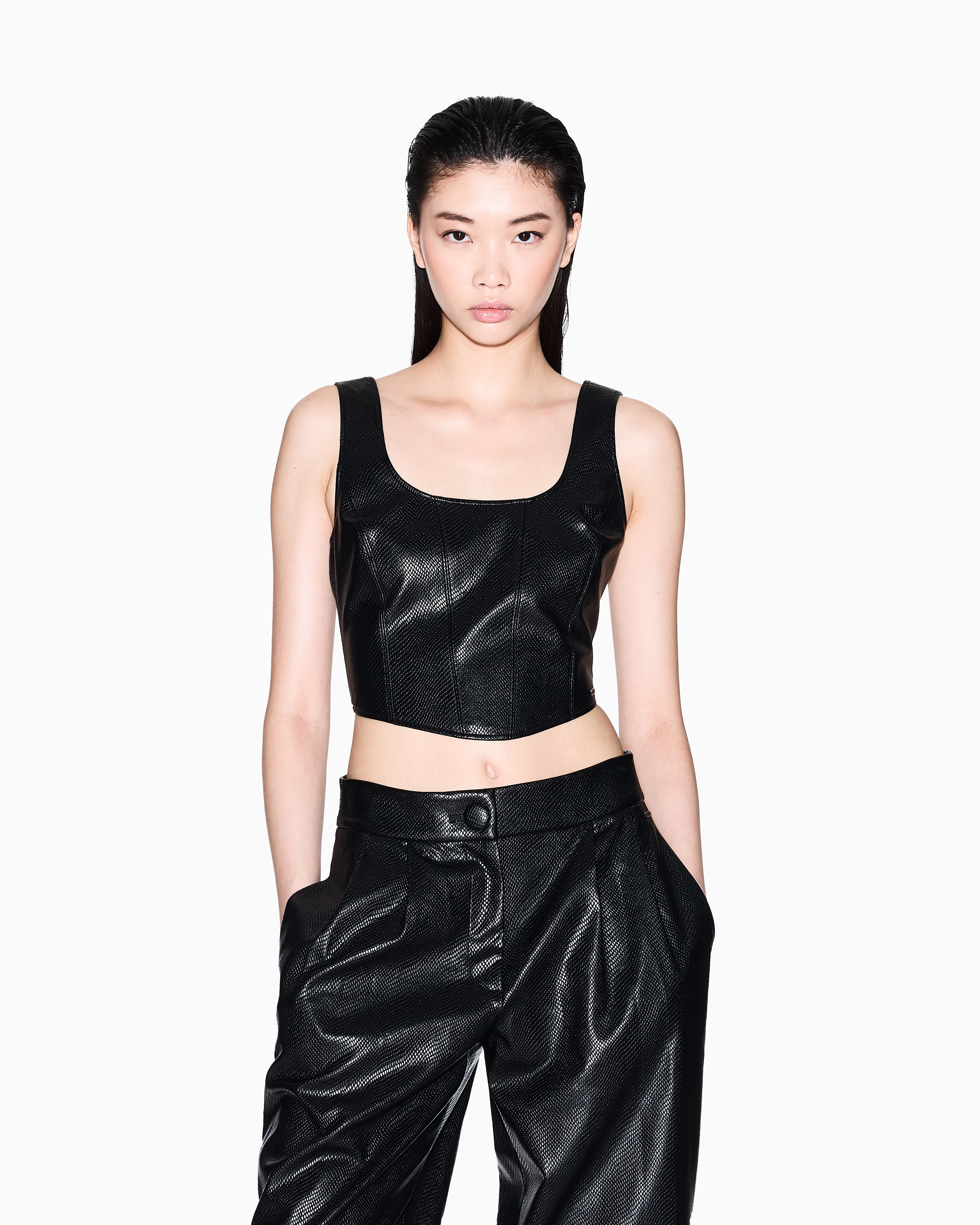 Faux leather top