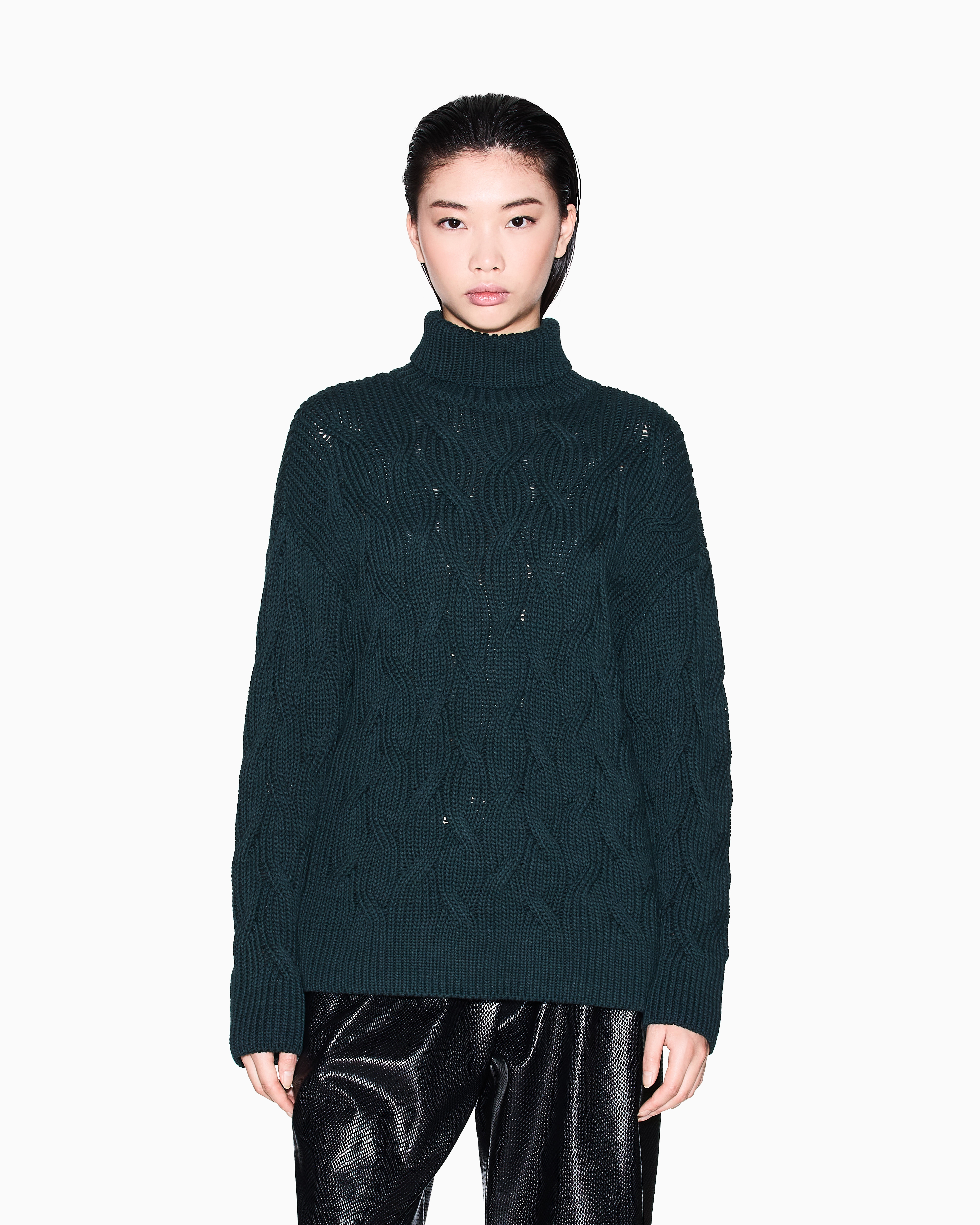 Armani Exchange - Cable-Knit Turtleneck Sweater, Woman, Green, Size: