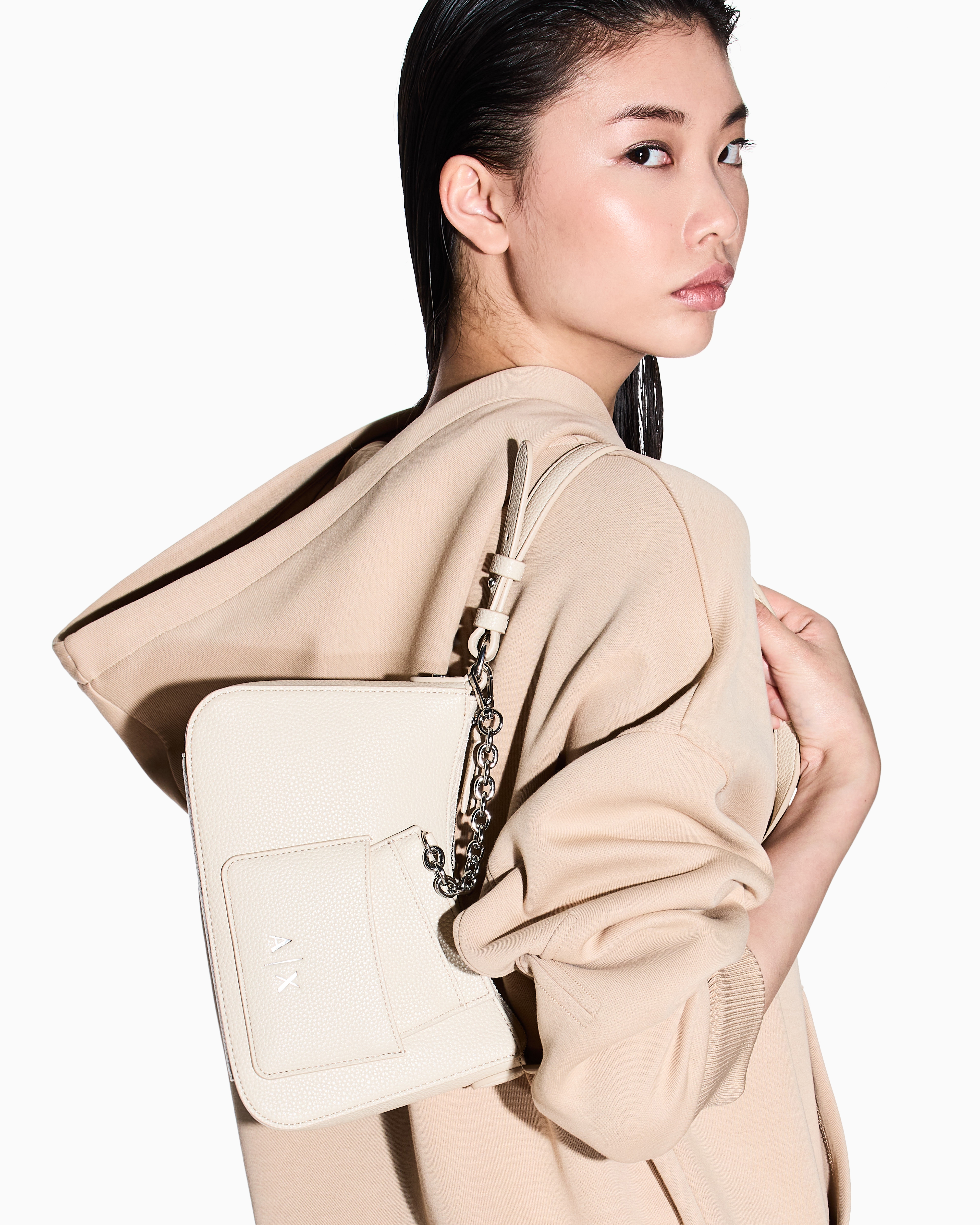 Armani Exchange - Textured shoulder bag, Woman, Beige, Size: TU