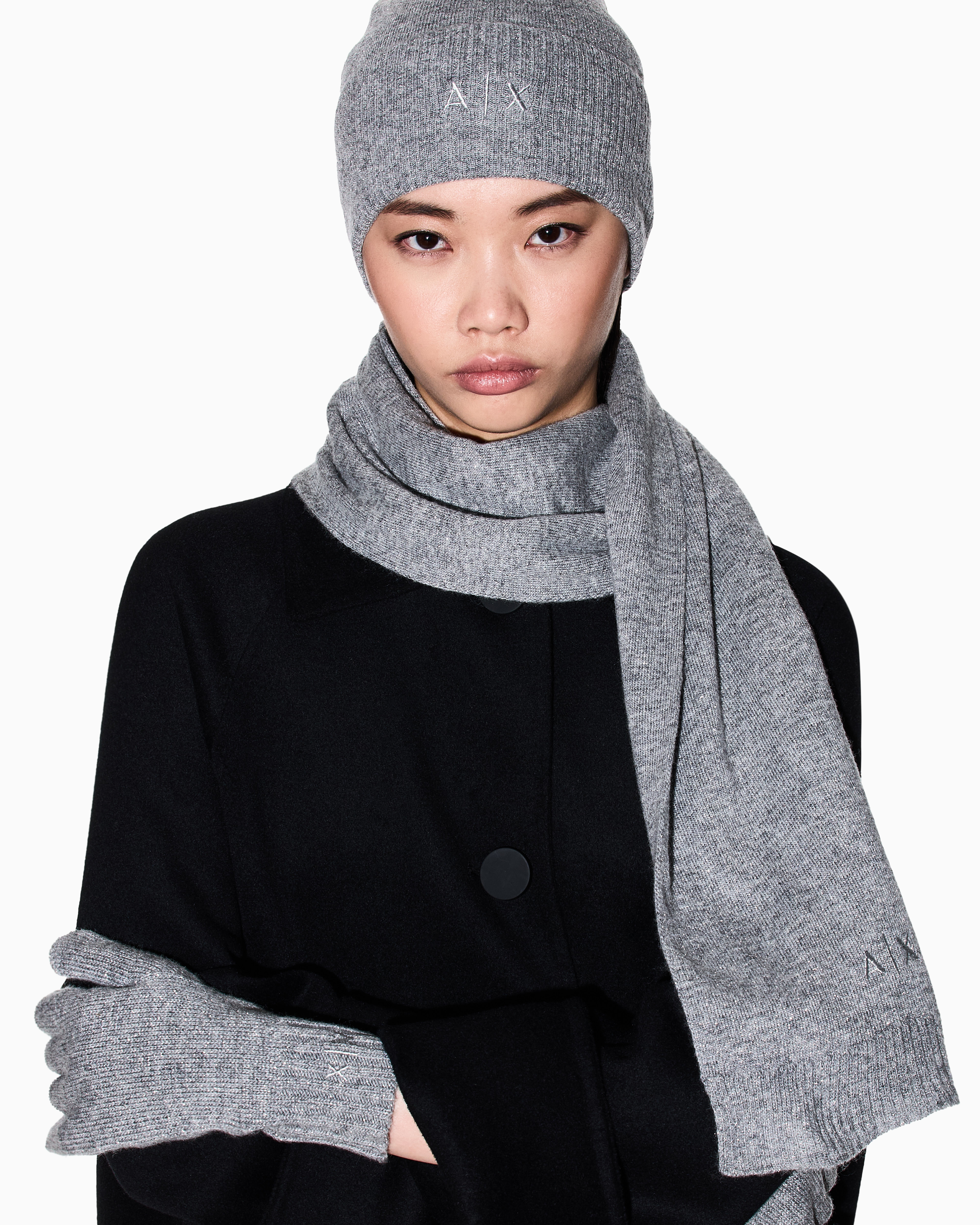 Armani Exchange - Gloves with logo, Woman, Silver, Size: