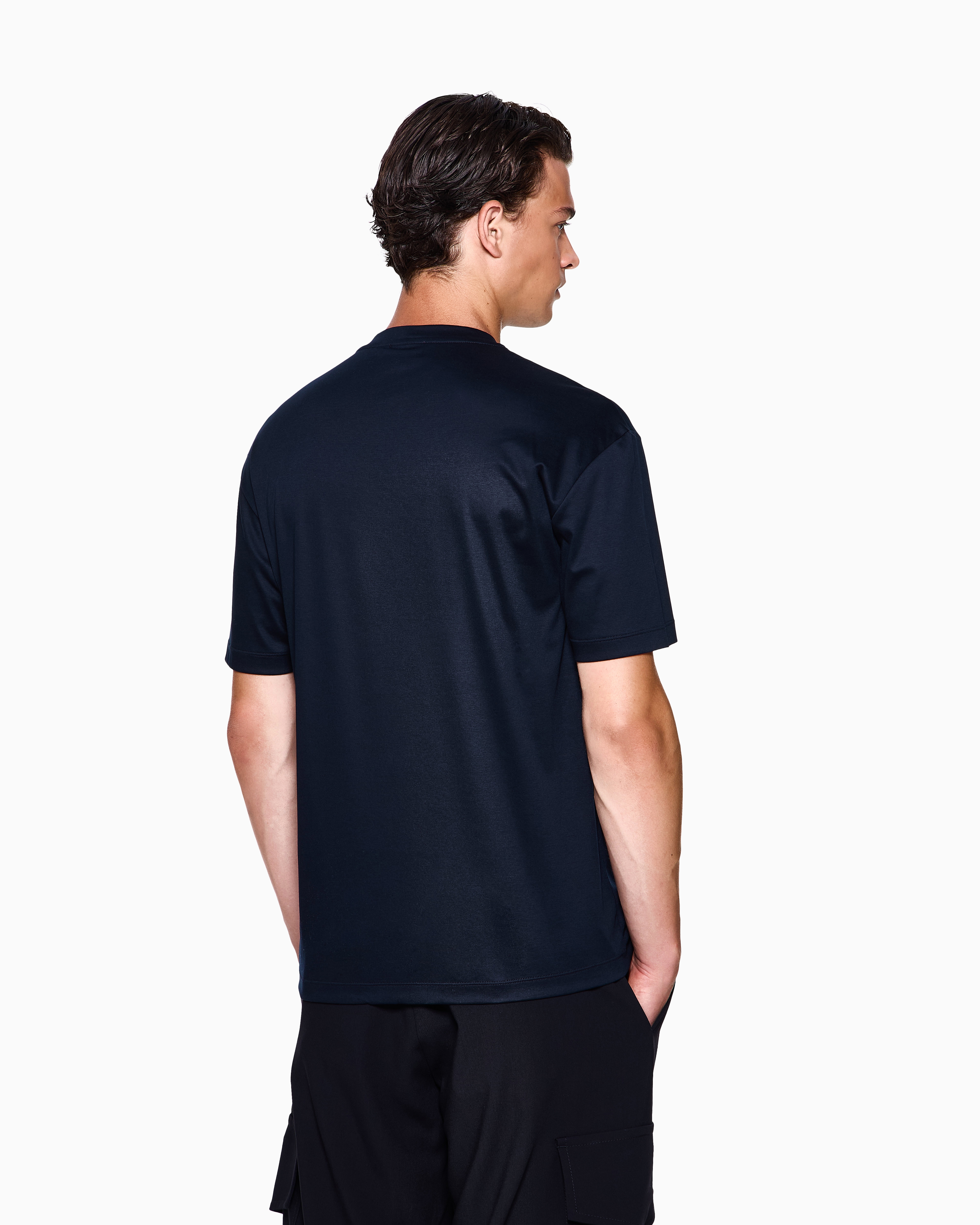 Cotton-interlock T-shirt with embroidered logo | Giorgio Armani