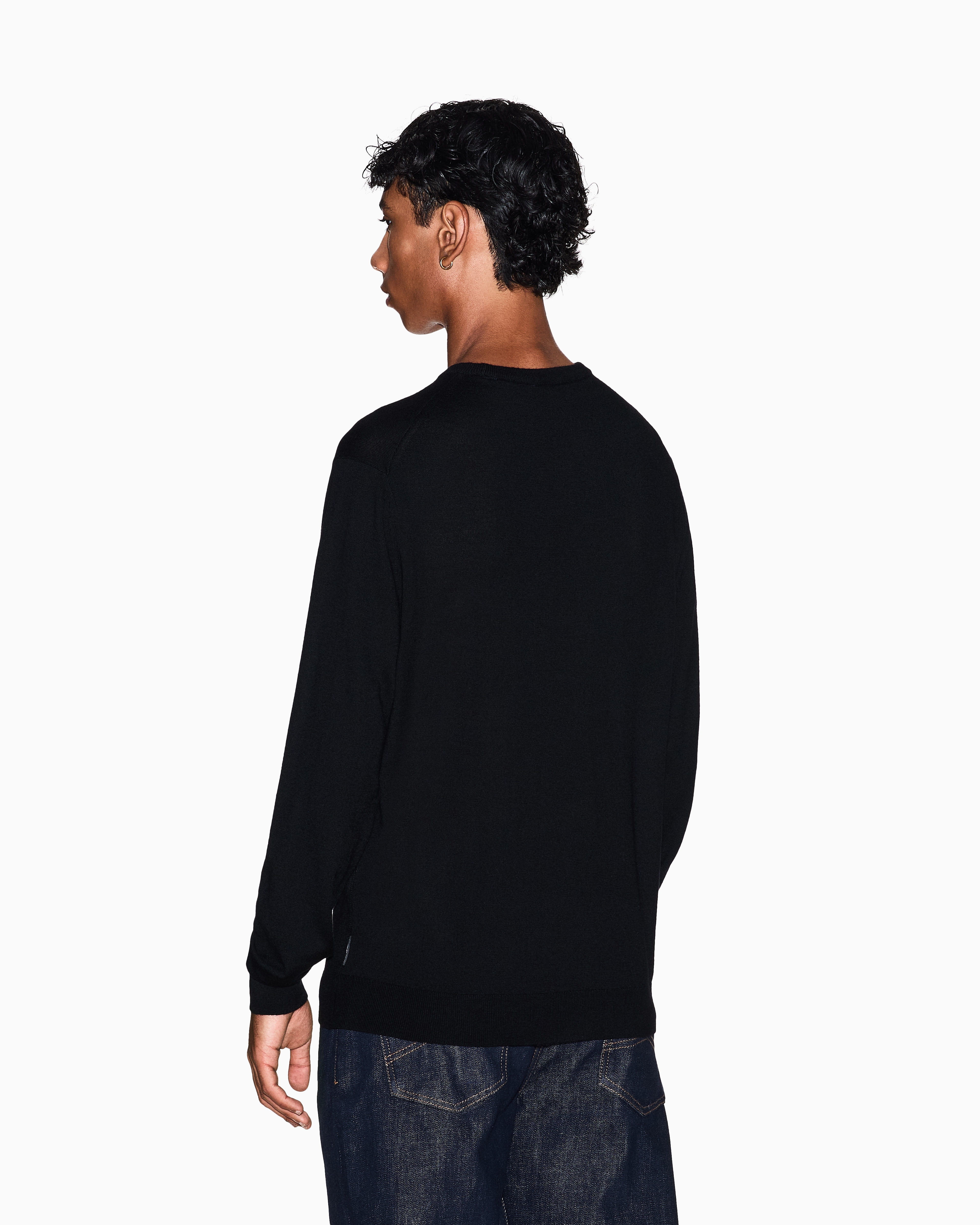 Armani Exchange - Crewneck sweater virgin wool, Man, Black, Size: