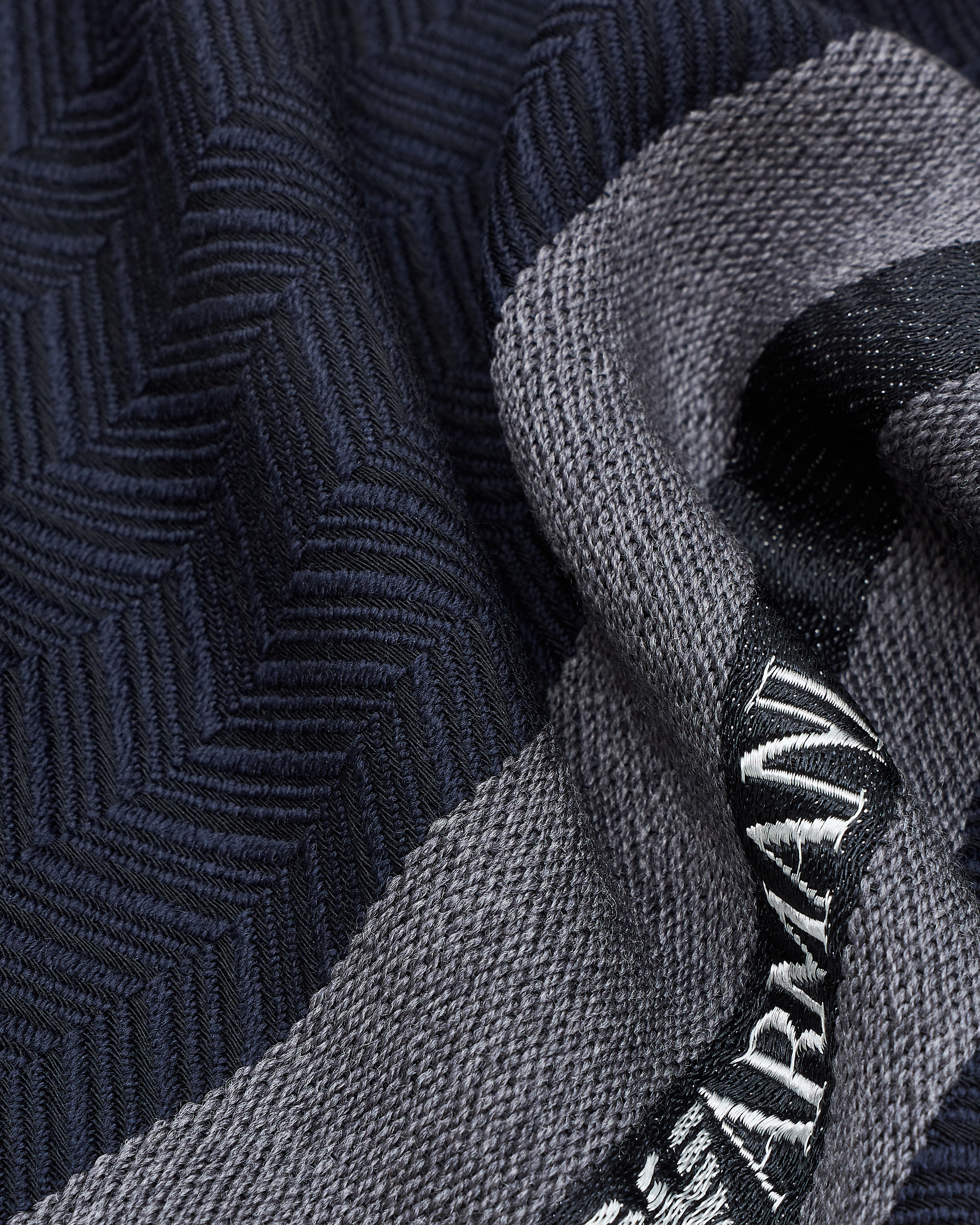Emporio Armani - Wool scarf with logo tape, Man, Navy Blue, Size: TU